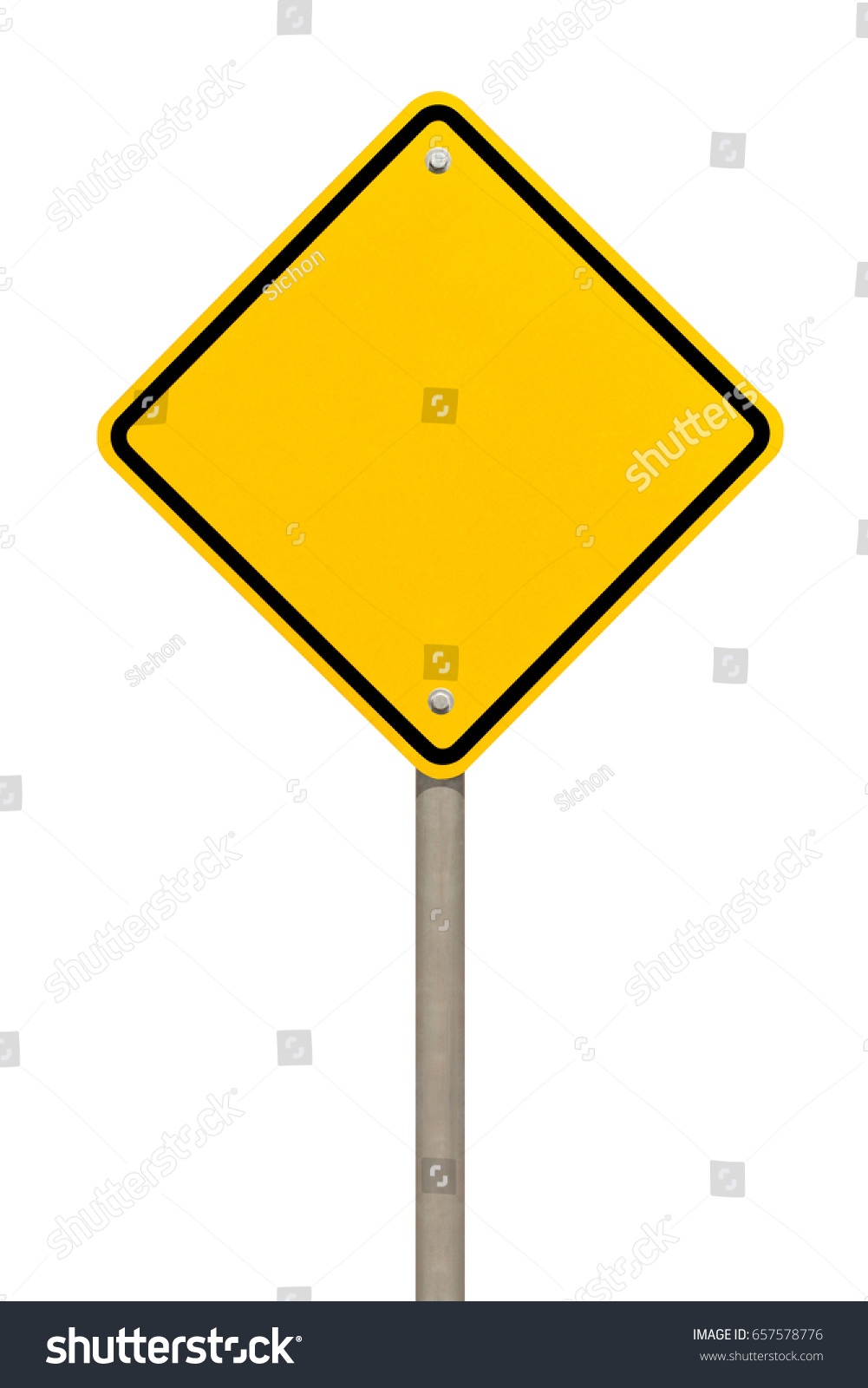 Blank yellow road sign or Empty traffic signs isolated on white background #657578776