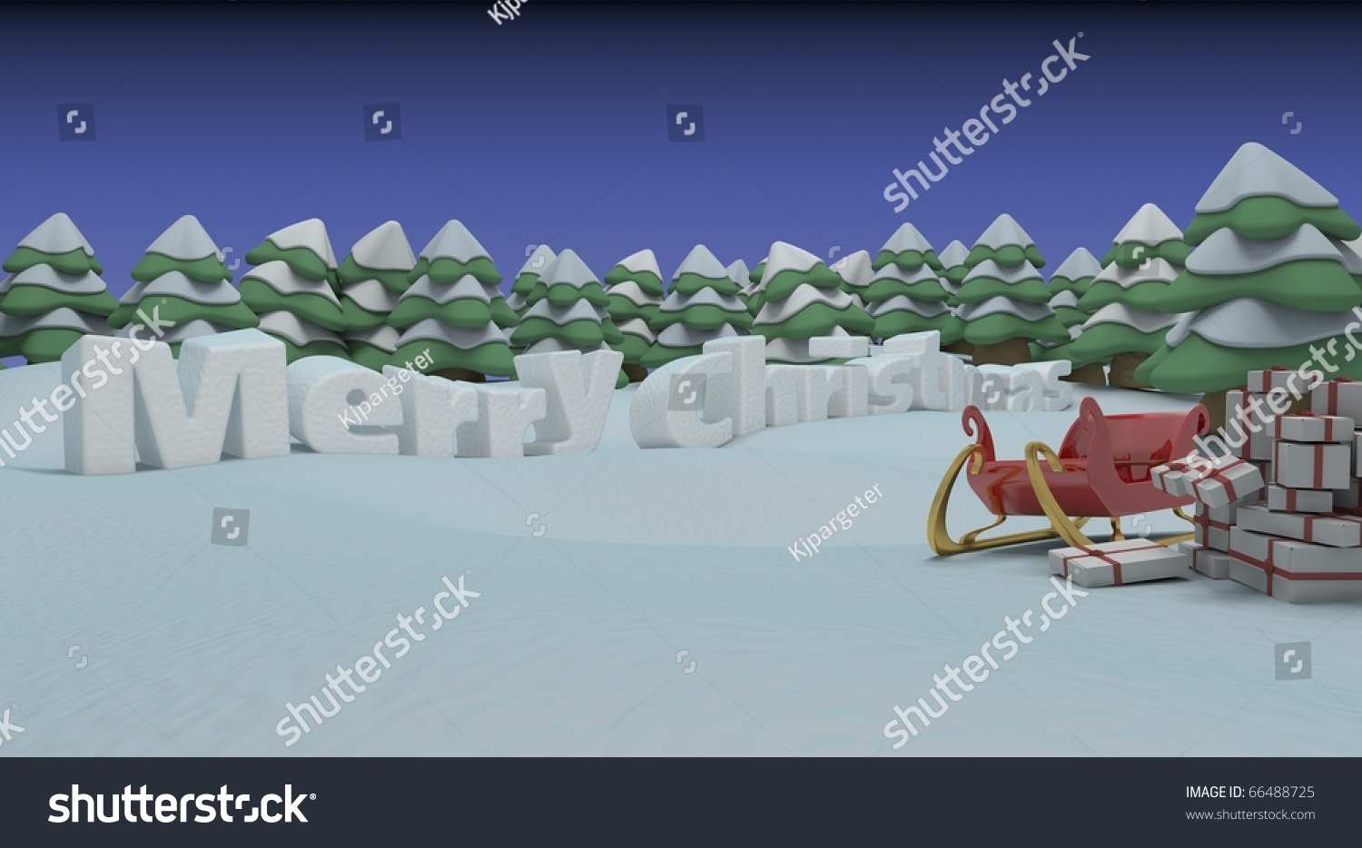3d render of sleigh and gifts in christmas setting #66488725
