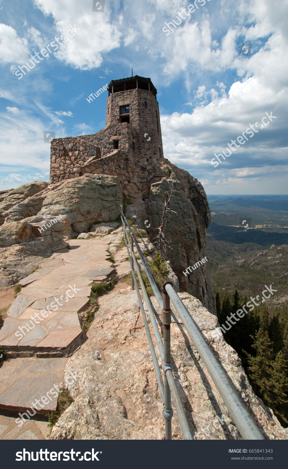 Harney Peak Fire Lookout Tower in Custer State Park in the Black Hills of South Dakota USA #665841343