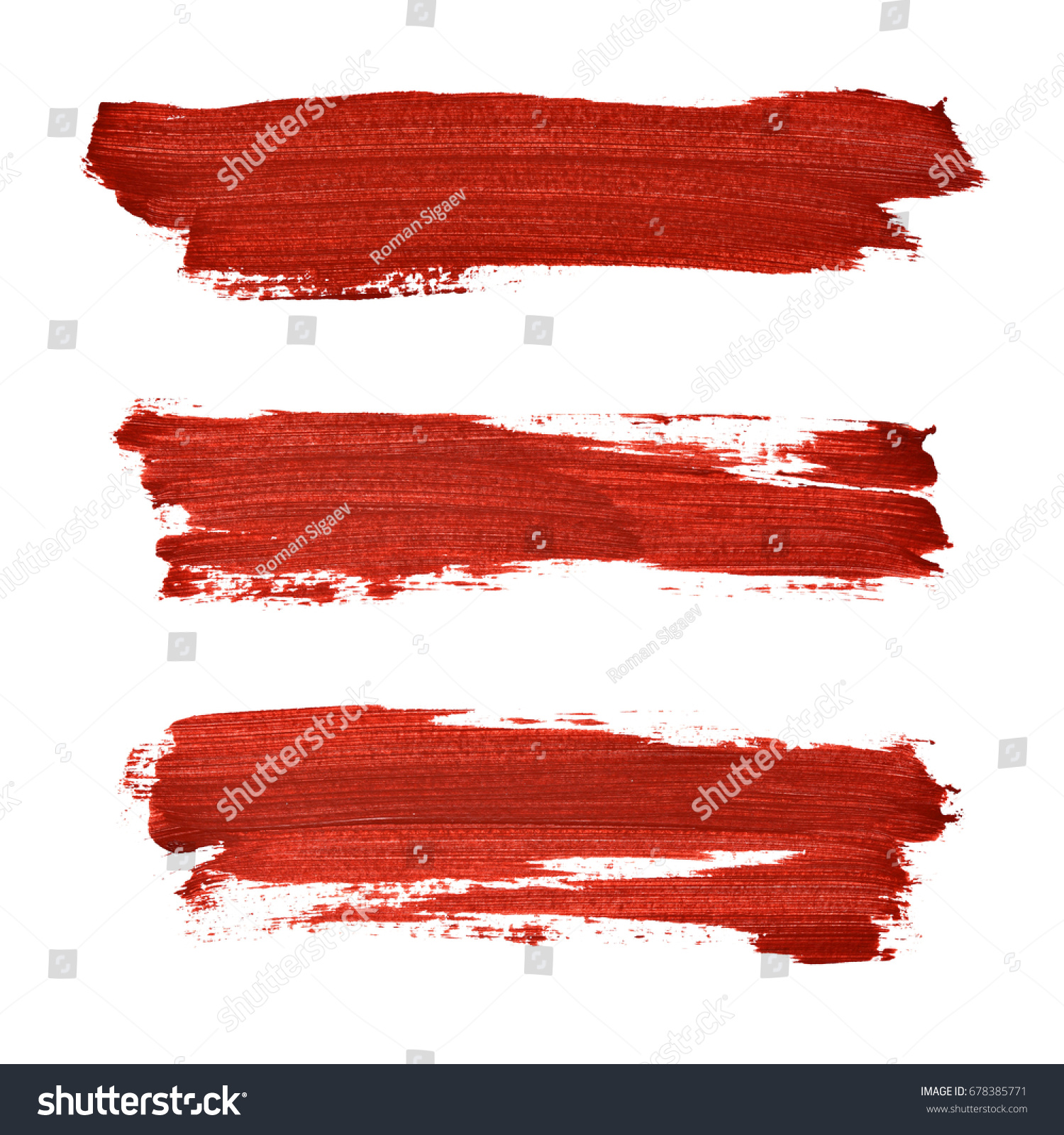 Brush strokes of red acrylic paint isolated on the white background  #678385771