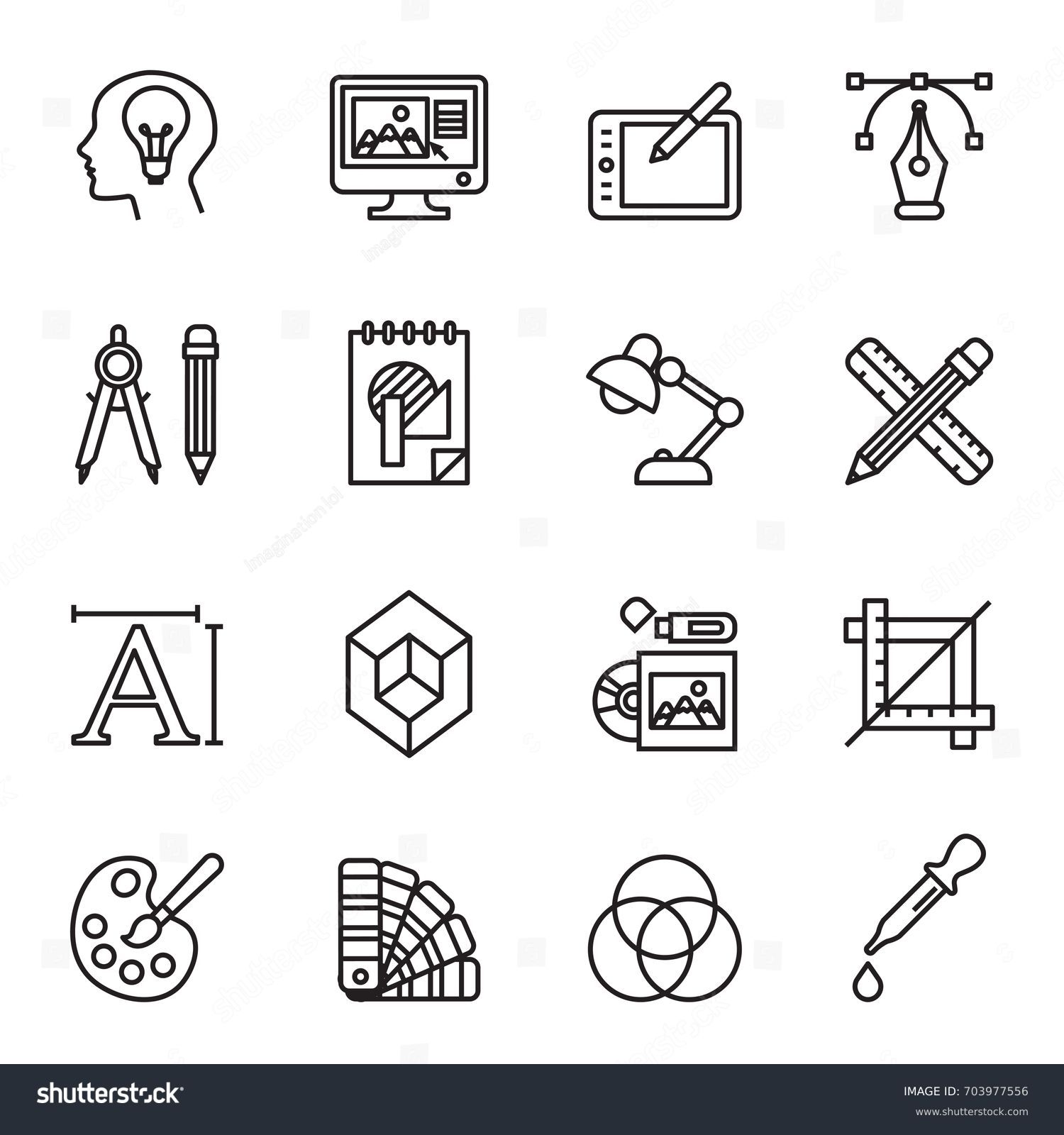 Art, drawing and web and graphic design icons set. Line Style stock vector. #703977556