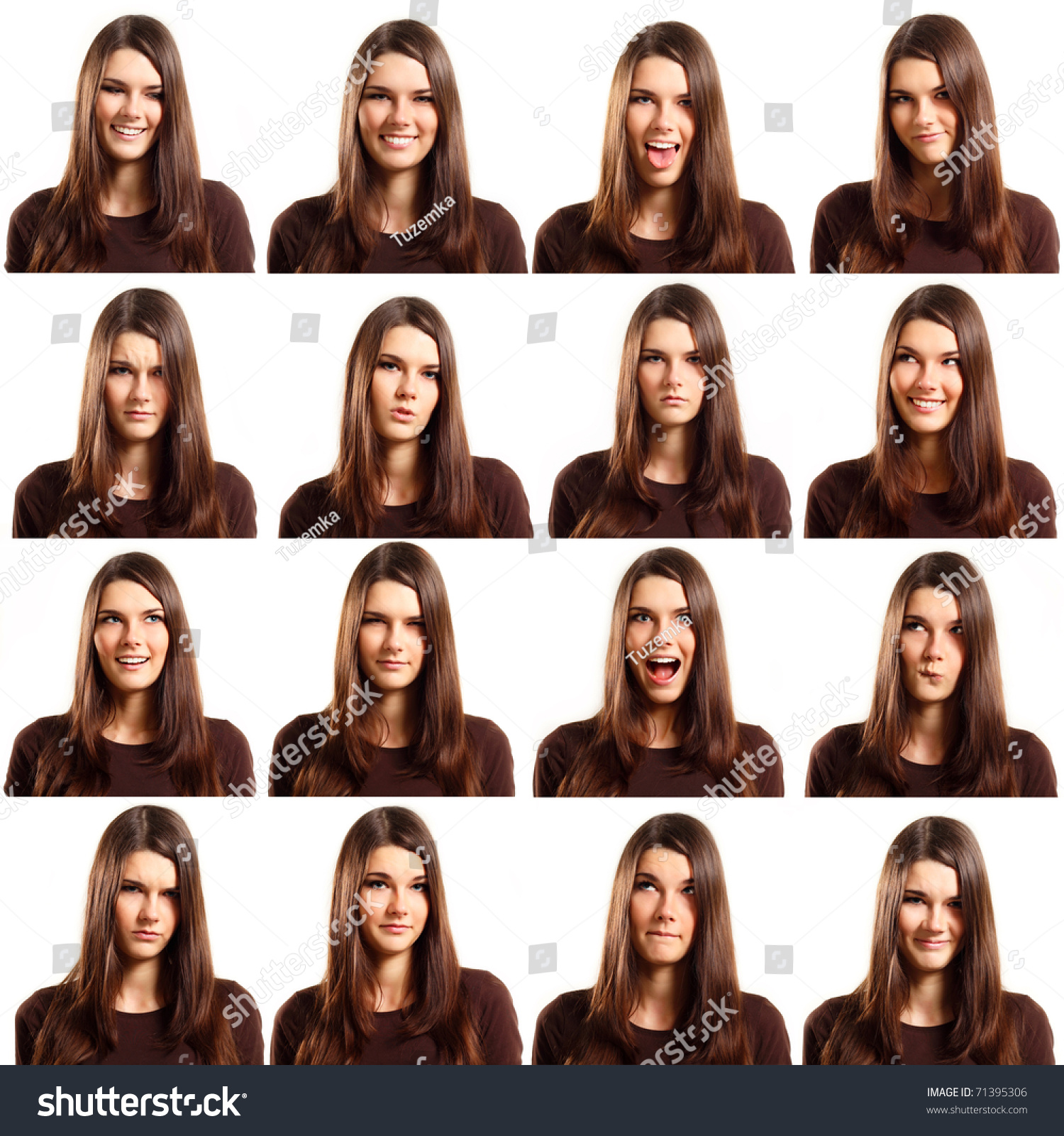 teenager girl with different facial expression face set isolated on white background #71395306