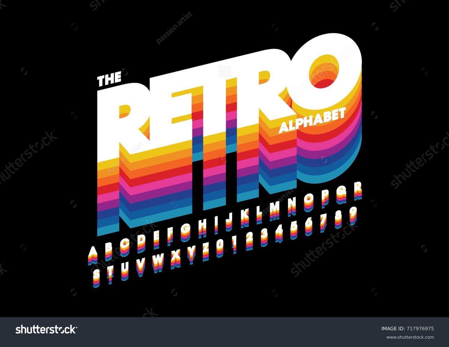 Vector of retro bold font and alphabet #717976975