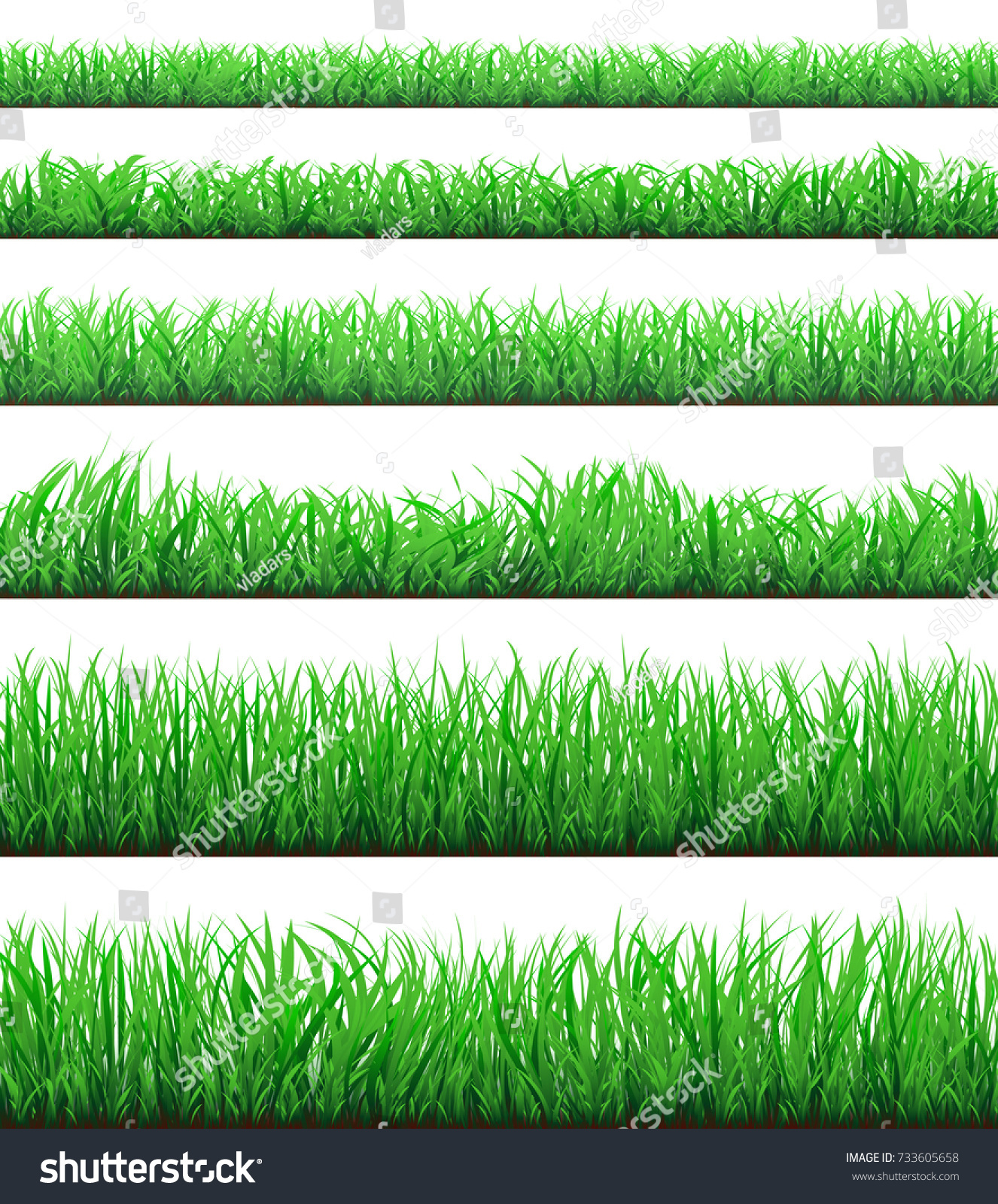 Green grass borders set isolated on white background vector illustration #733605658
