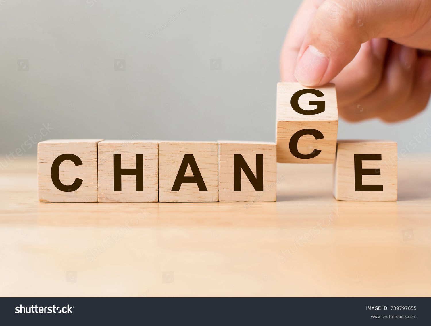 Hand flip wooden cube with word change to chance, Personal development and career growth or change yourself concept #739797655