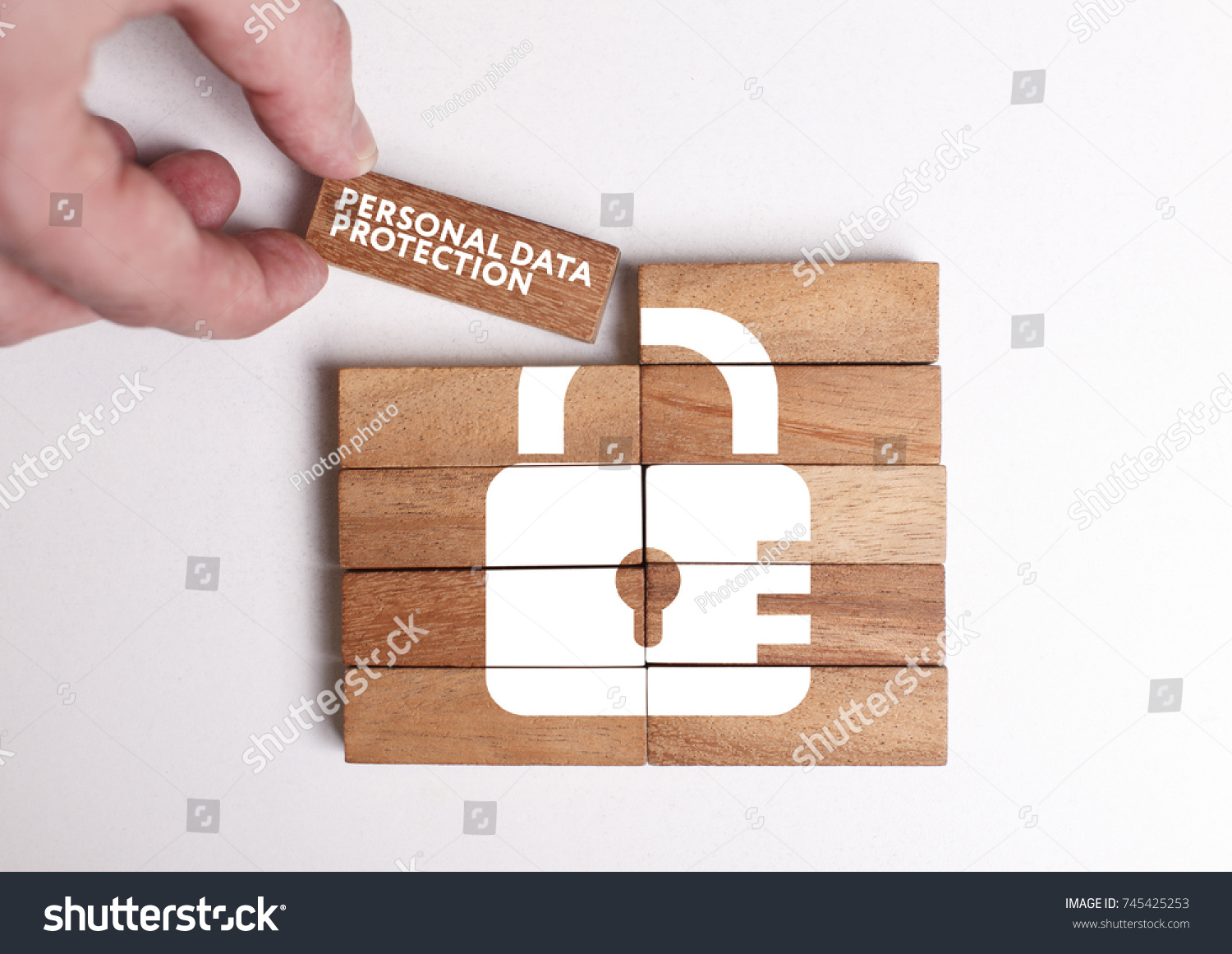 Business, Technology, Internet and network concept. Young businessman shows the word: Personal data protection #745425253