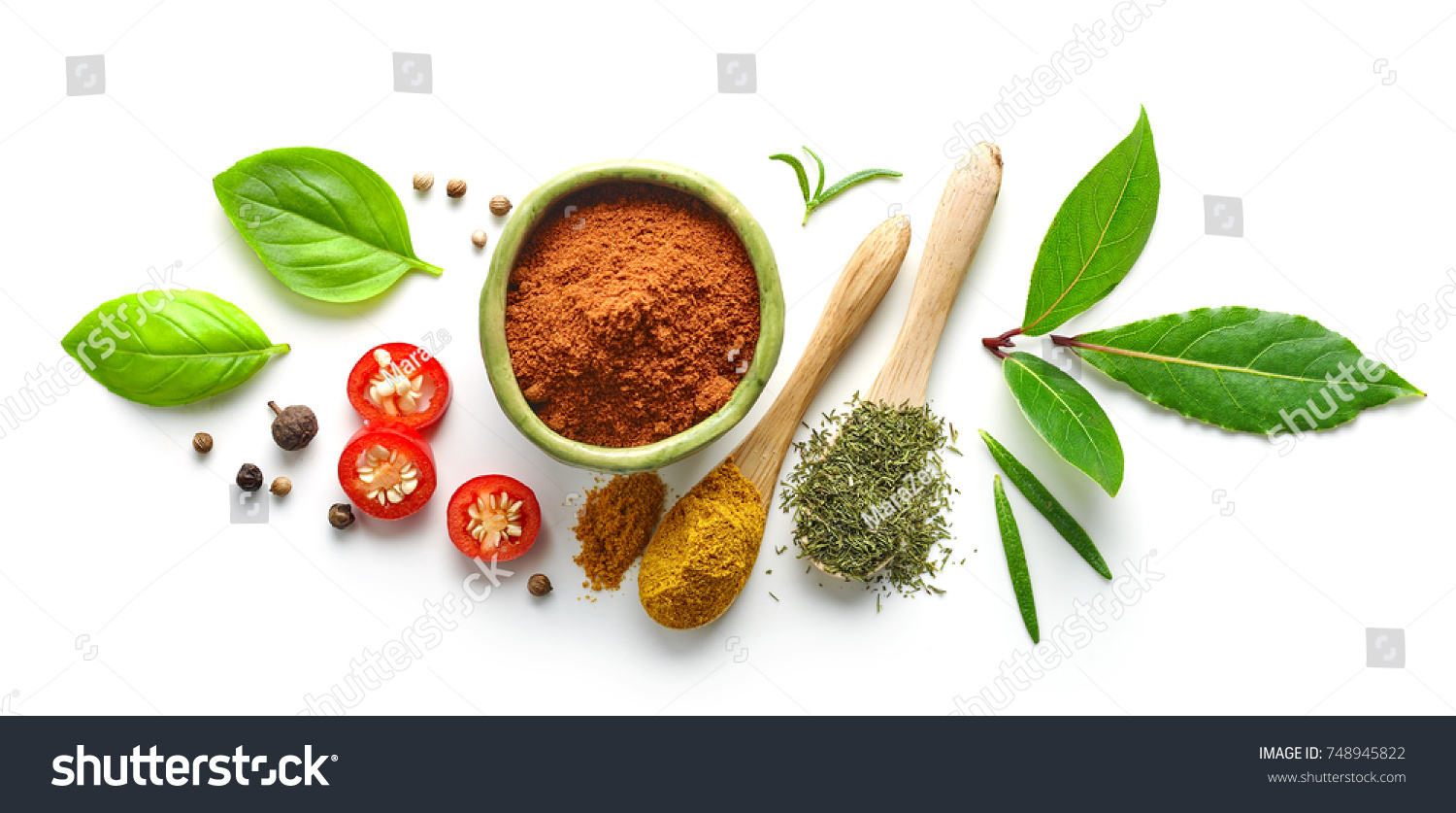 Various herb and spices, top view #748945822