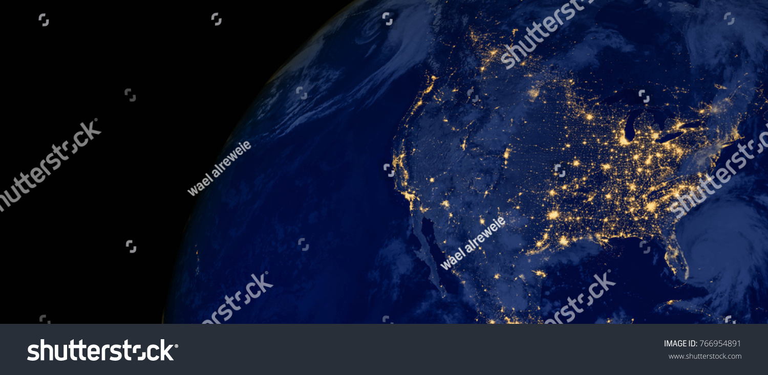 United States of America lights during night as it looks like from space. Elements of this image are furnished by NASA #766954891