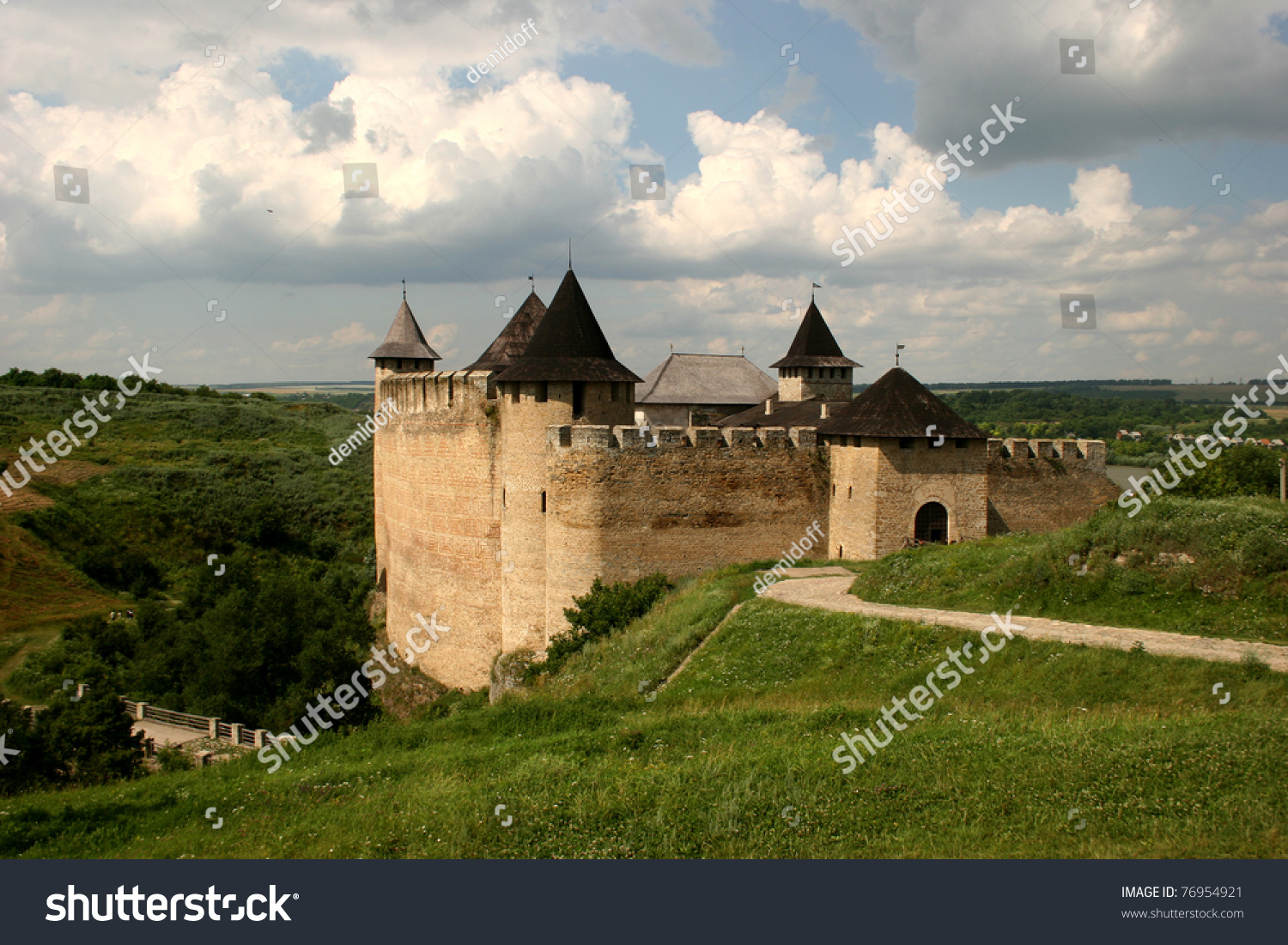 Ancient fortress in the city of Hotin, on the bank of Dnestr, Ukraine. #76954921