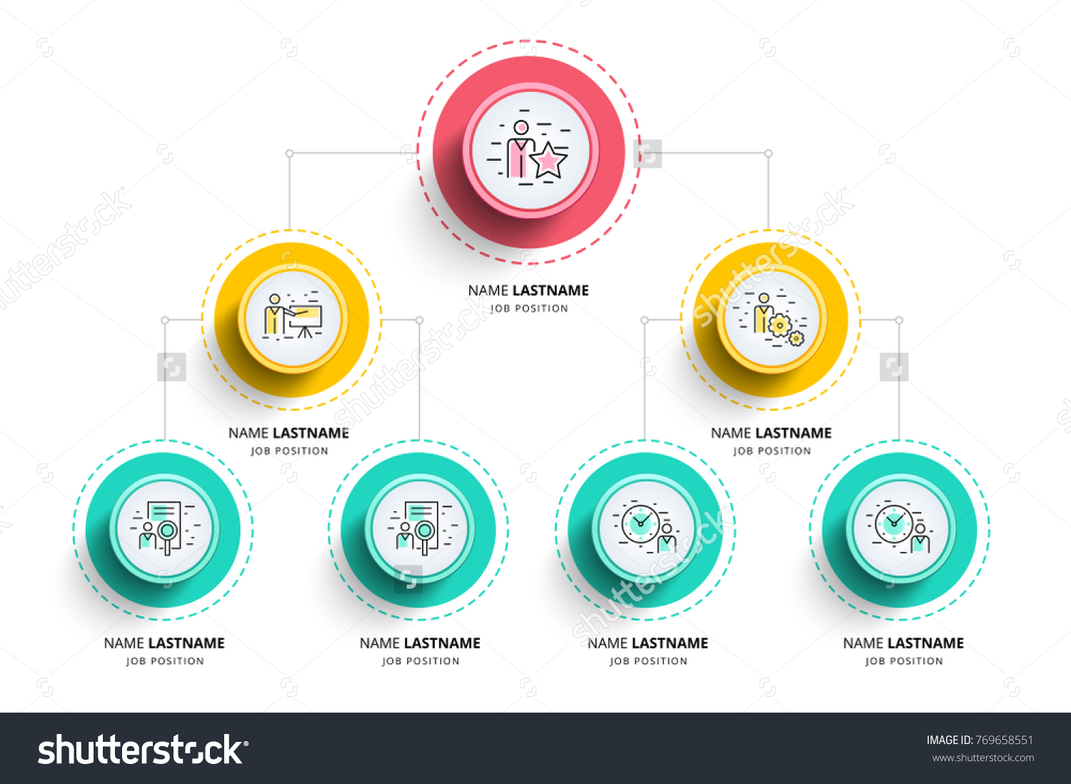 Business hierarchy organogram chart infographics. Corporate organizational structure graphic elements. Company organization branches template. Modern vector info graphic tree layout design. #769658551