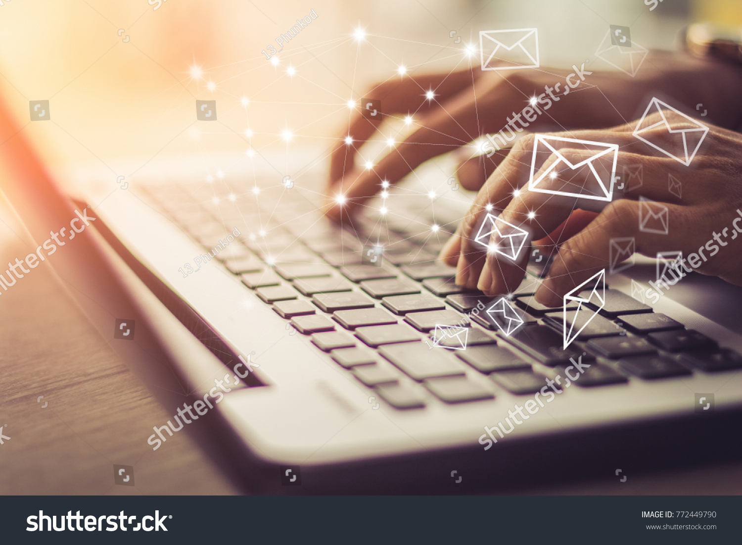 Business woman hand using Laptop pc with email icon, Email concept #772449790