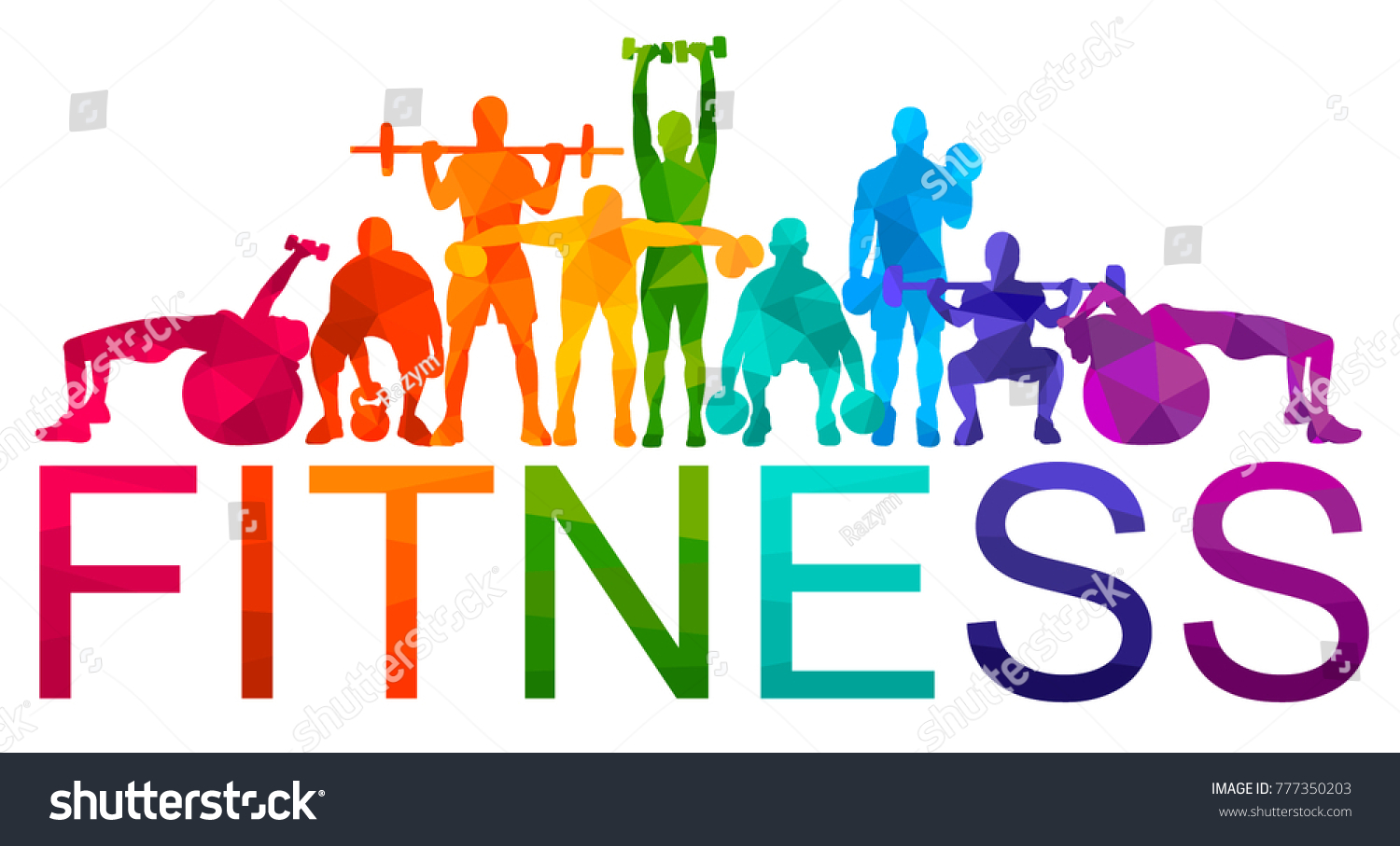 Detailed vector illustration silhouettes  strong rolling people set girl and man sport fitness gym body-building workout powerlifting health training dumbbells barbell. Healthy lifestyle.
 #777350203