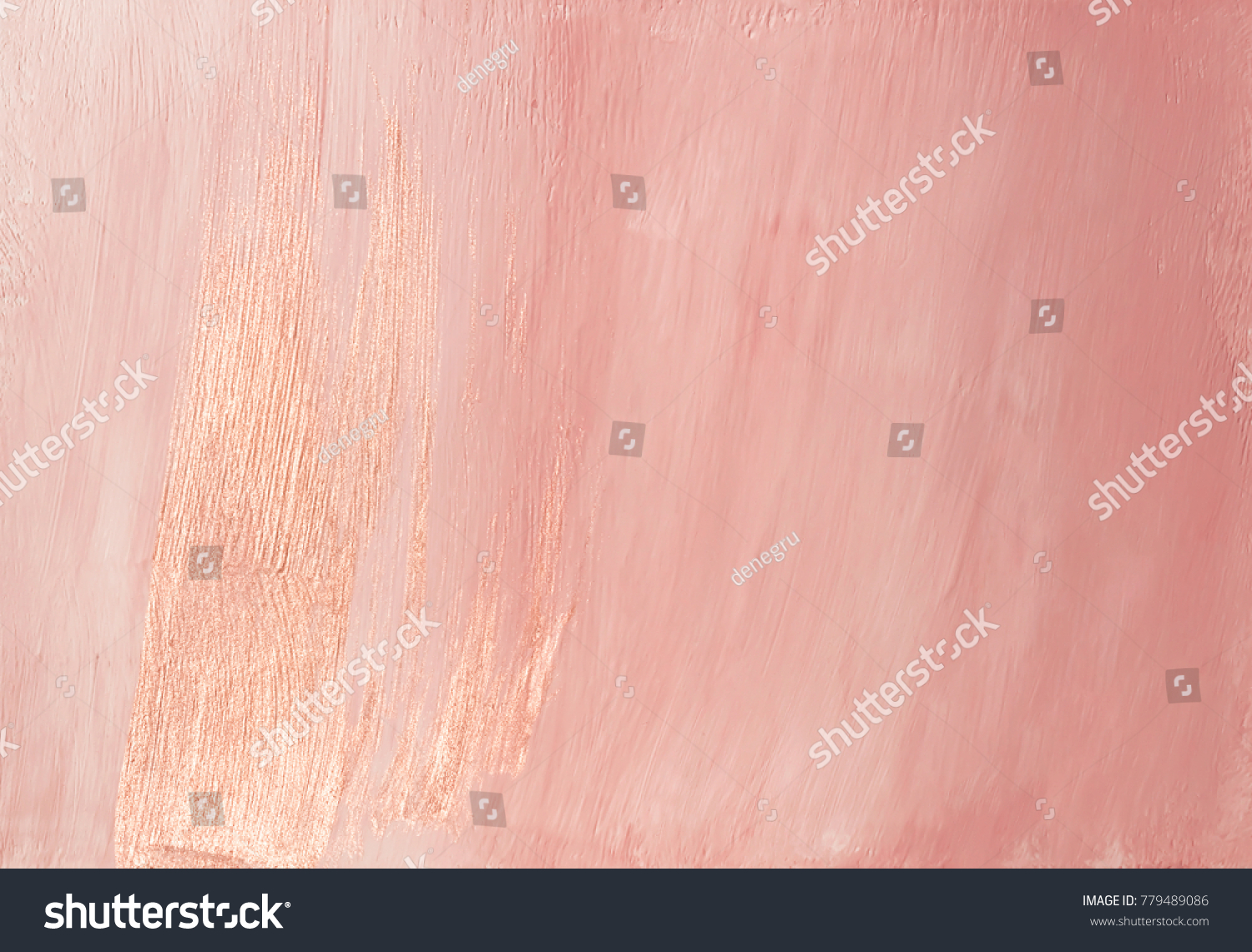 Feminine glamorous dusty pink abstract painted background texture with shiny metallic golden brush streak #779489086