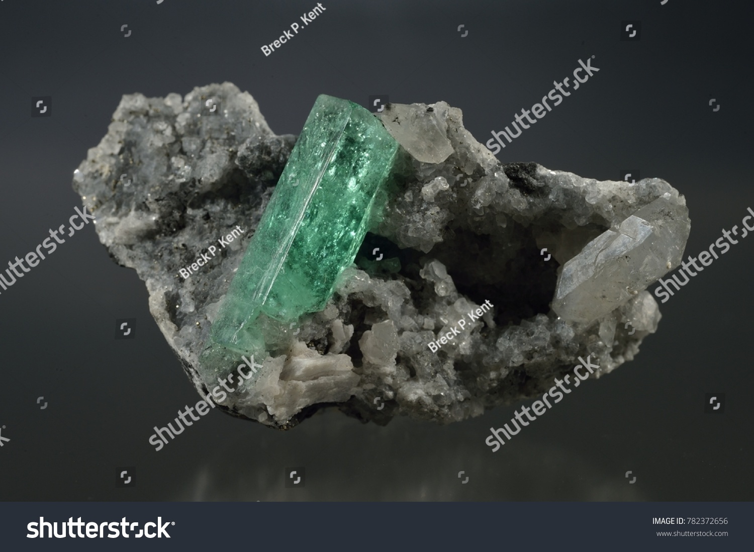 Beryl var. Emerald, on Cakcite, Muzo Mine, Boyaca, Columbia #782372656