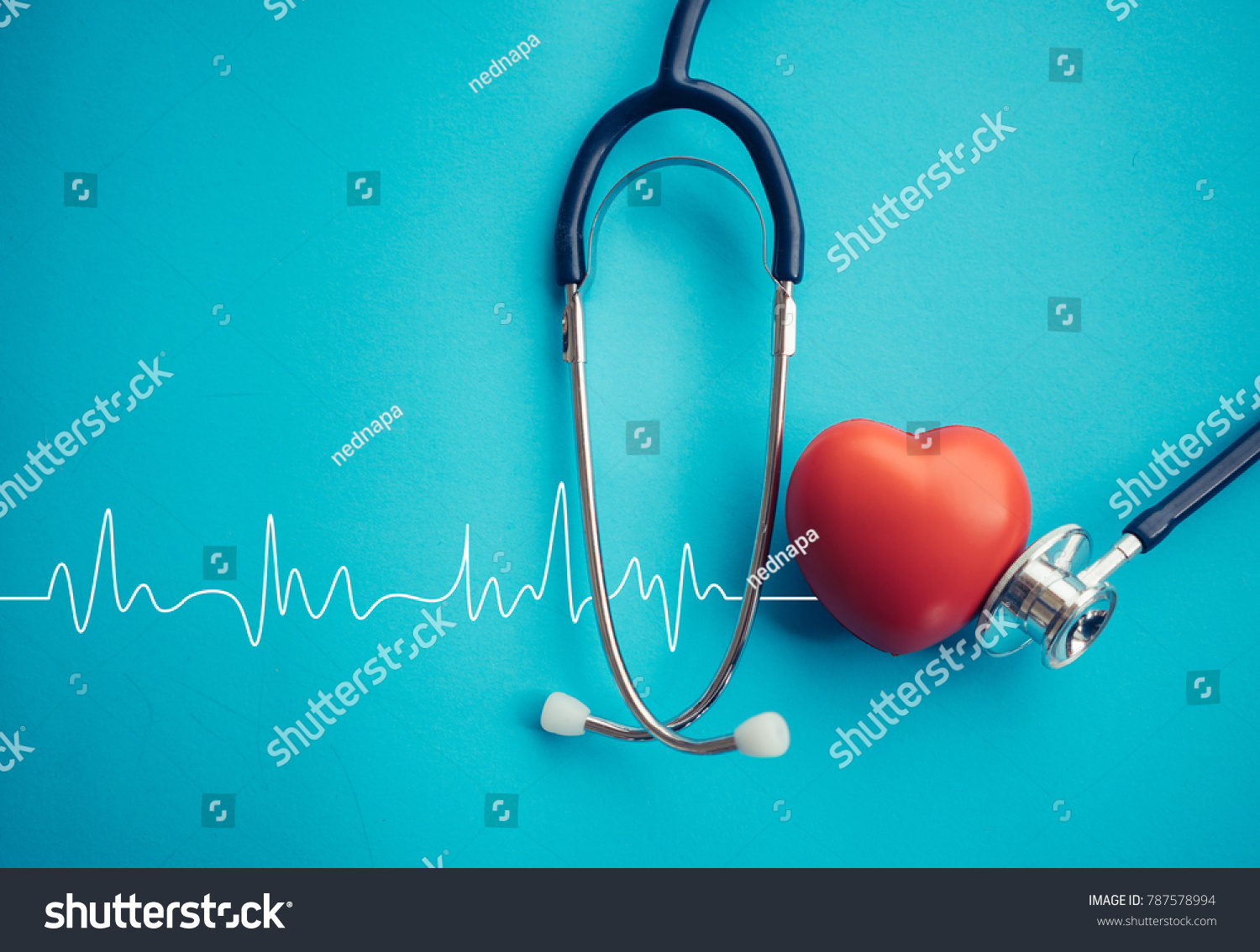 Heart and stethoscope,Heartbeat Line,Healthcare concept. #787578994