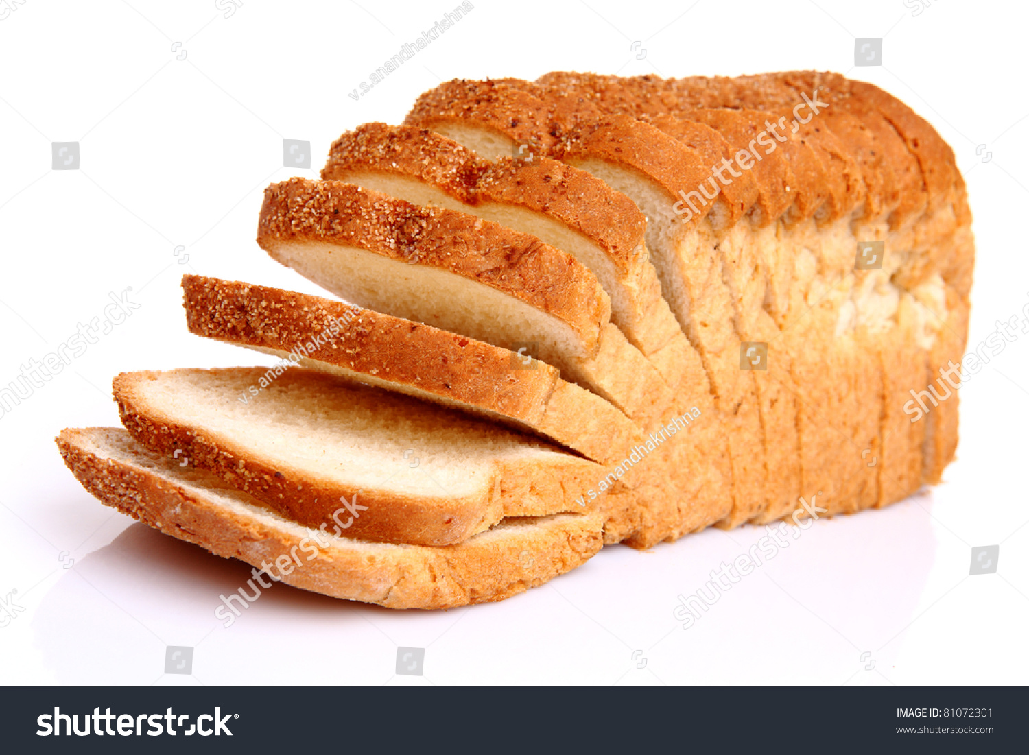 The cut loaf of bread with reflection isolated on white #81072301