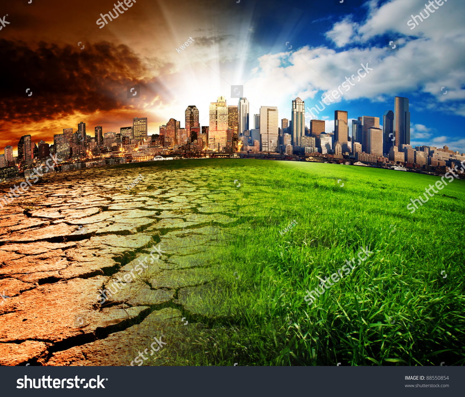 A city showing the effect of Climate Change #88550854
