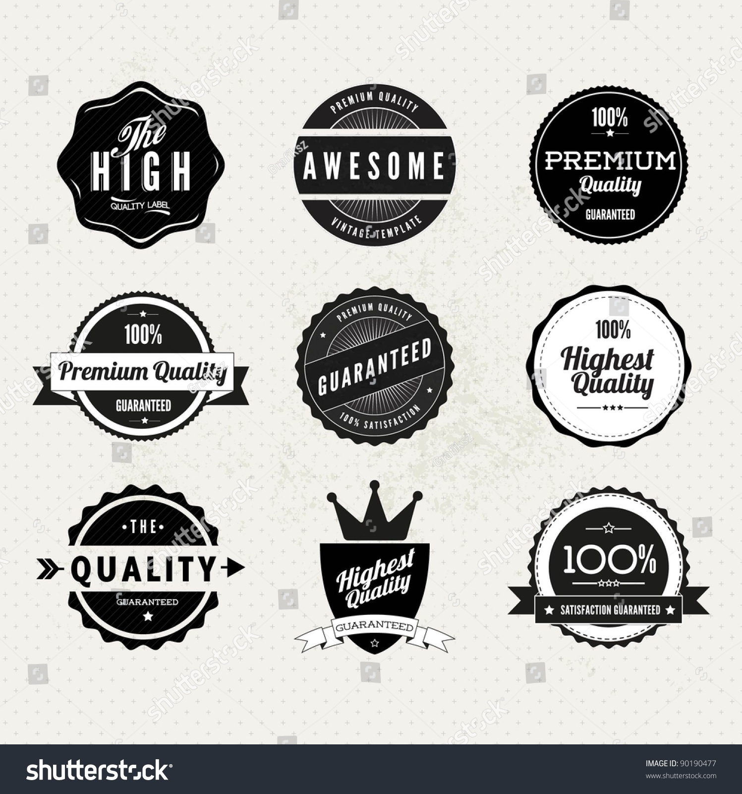 Collection of Premium Quality and Guarantee Labels with retro vintage styled design #90190477