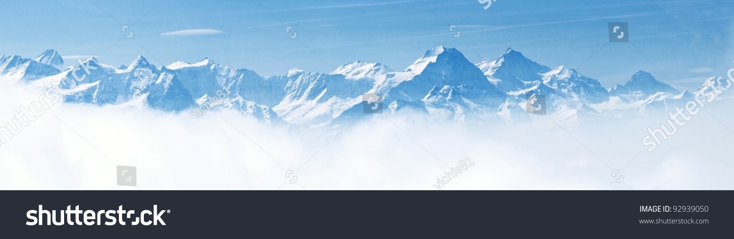 Panorama of Snow Mountain Range Landscape with Blue Sky from Pilatus Peaks Alps Lucern Switzerland #92939050