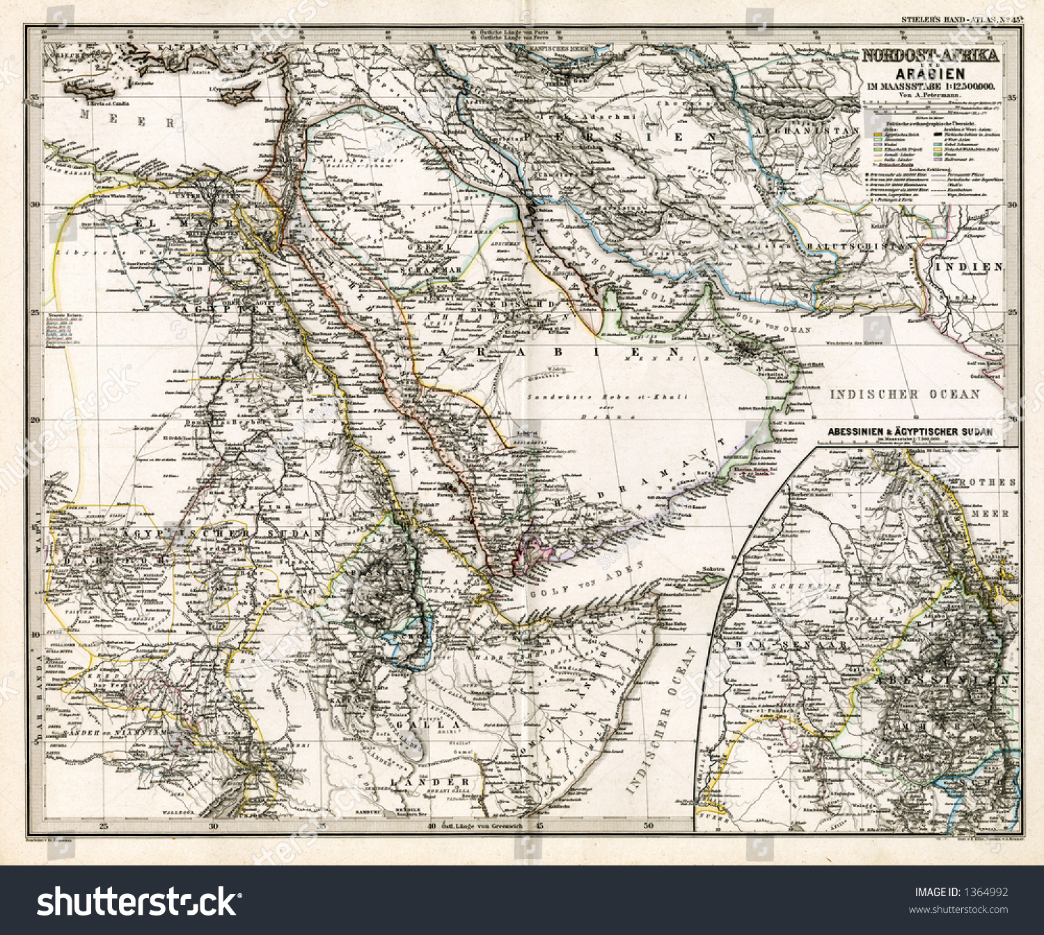 1875 Antique Map Arabia Egypt Stock Illustration 1364992