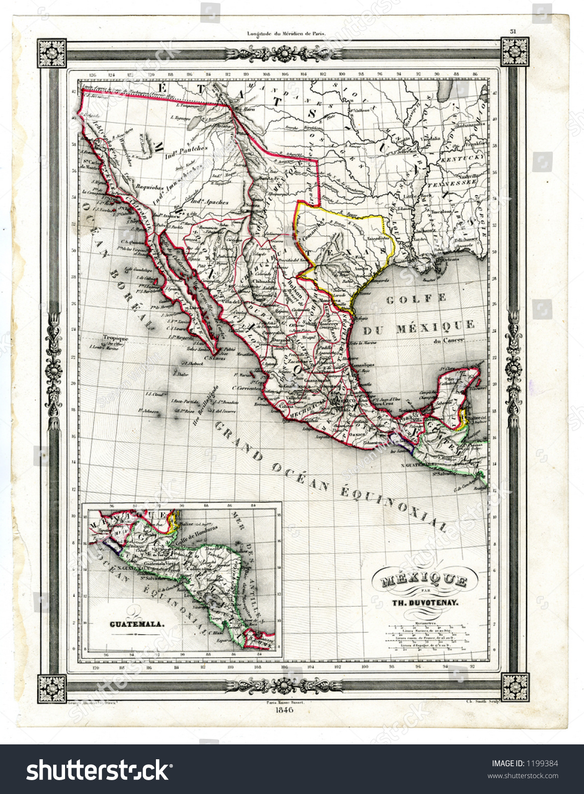 1846 antique map of mexico and texas republic