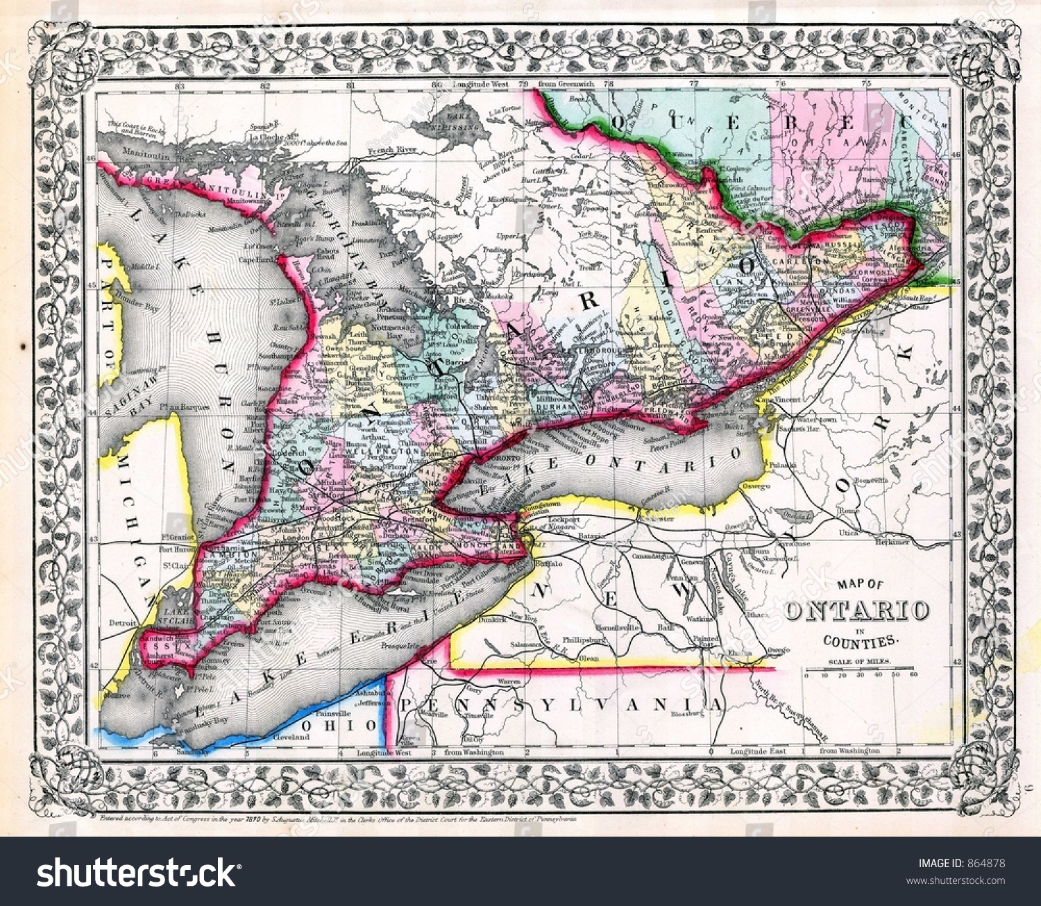 1870 Antique Map Ontario Canada Stock Photo 864878 - Shutterstock