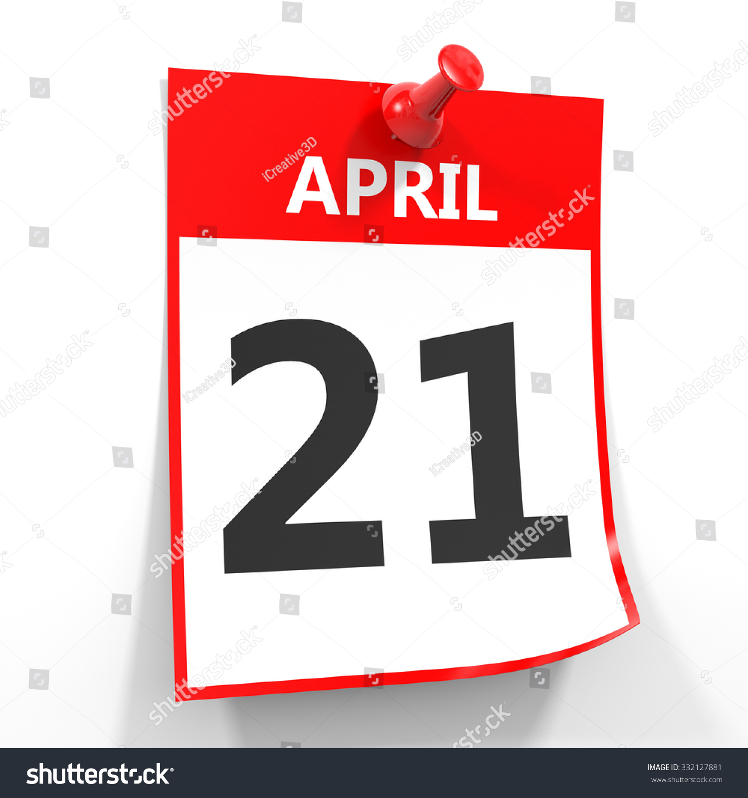 21 April Calendar Sheet With Red Pin On White Background. Illustration ...