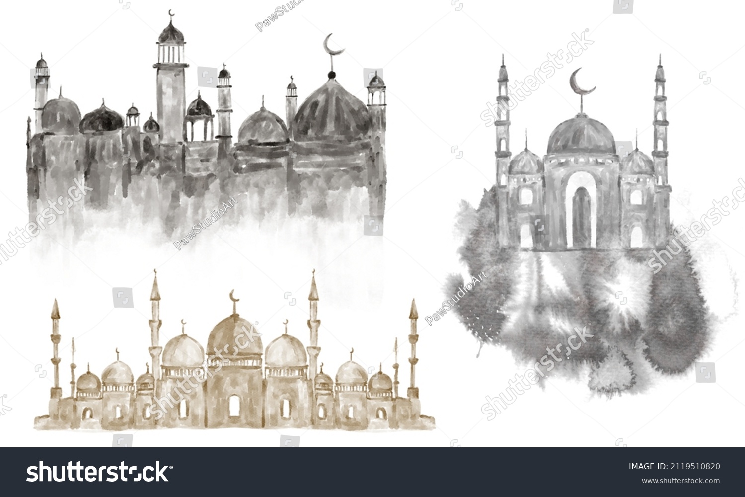 3 Backgrounds Islamic Mosques Stock Illustration 2119510820 Shutterstock