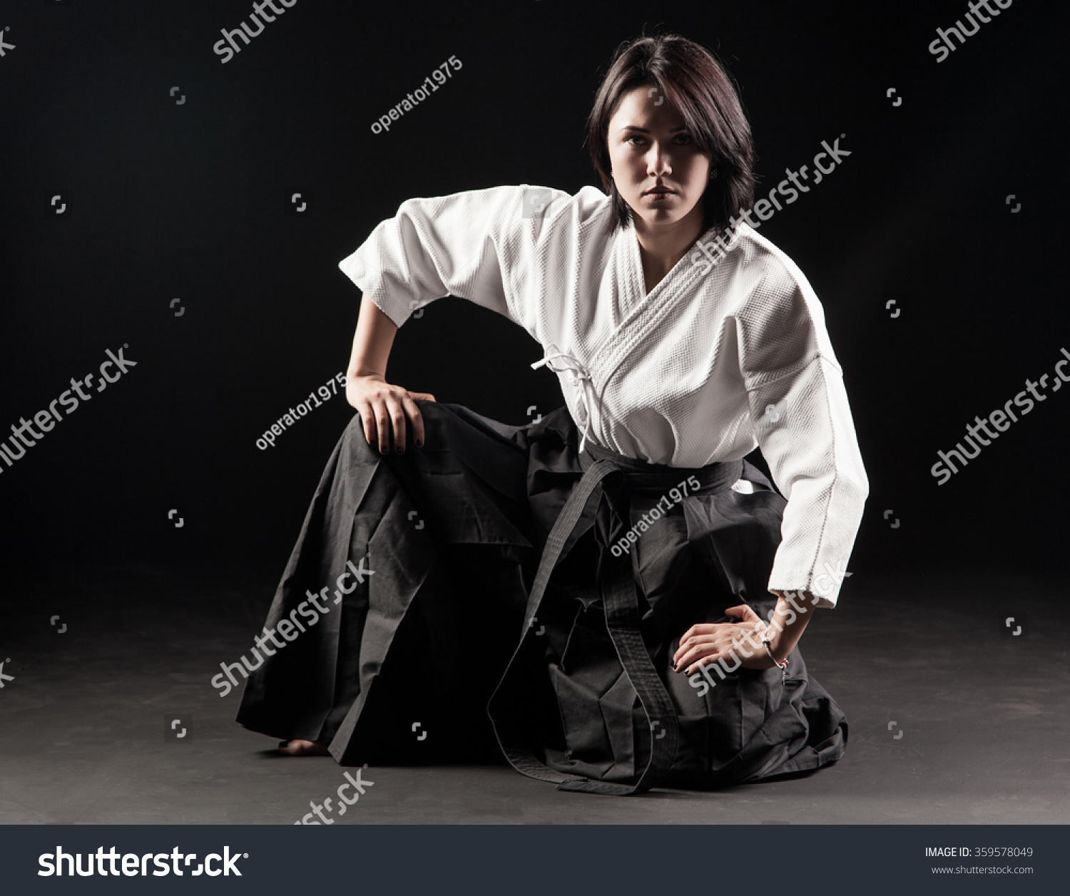 Beautiful Girl Dressed Hakama Practicing Aikido Stock Photo 377113447