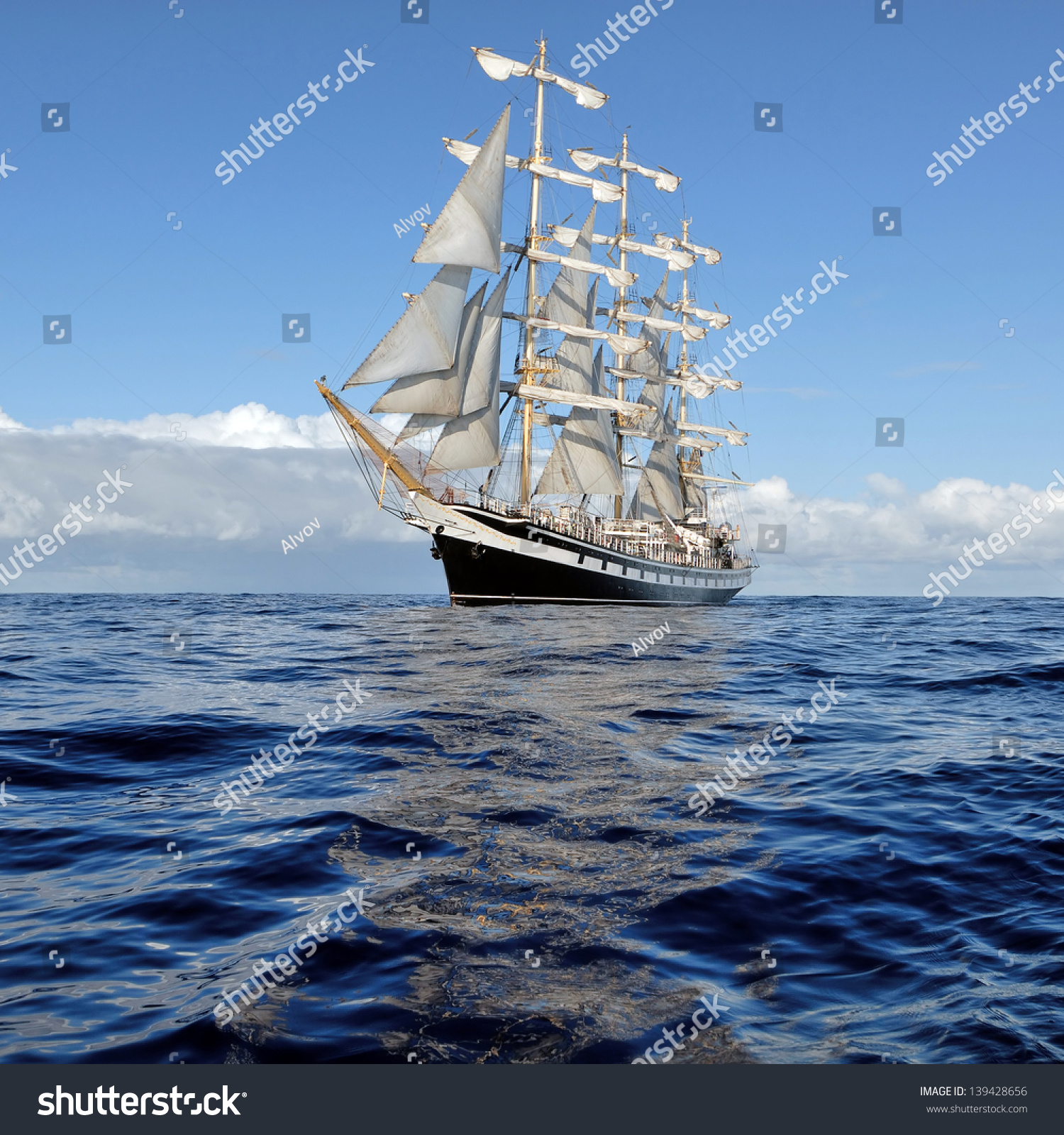 Beautiful Sailing Ship On Waves Transportation Stock Image