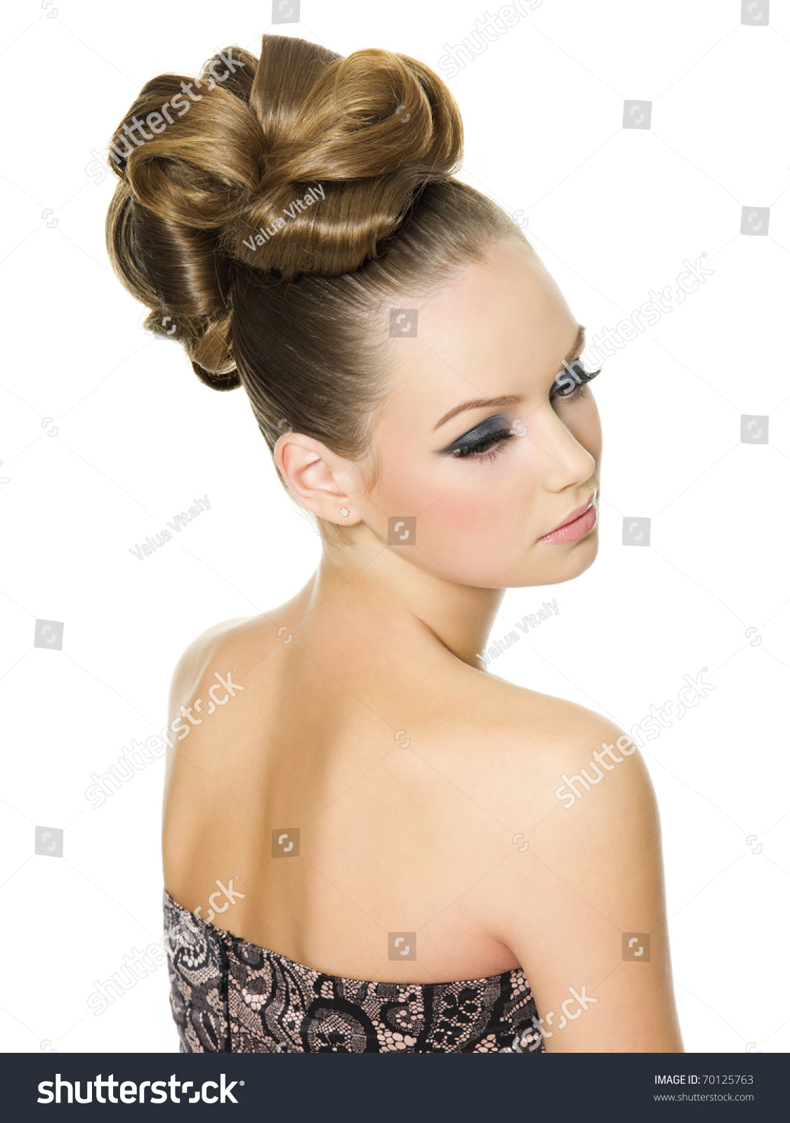 Beautiful Teenager Girl With Modern Curly Hairstyle Posing On White ...
