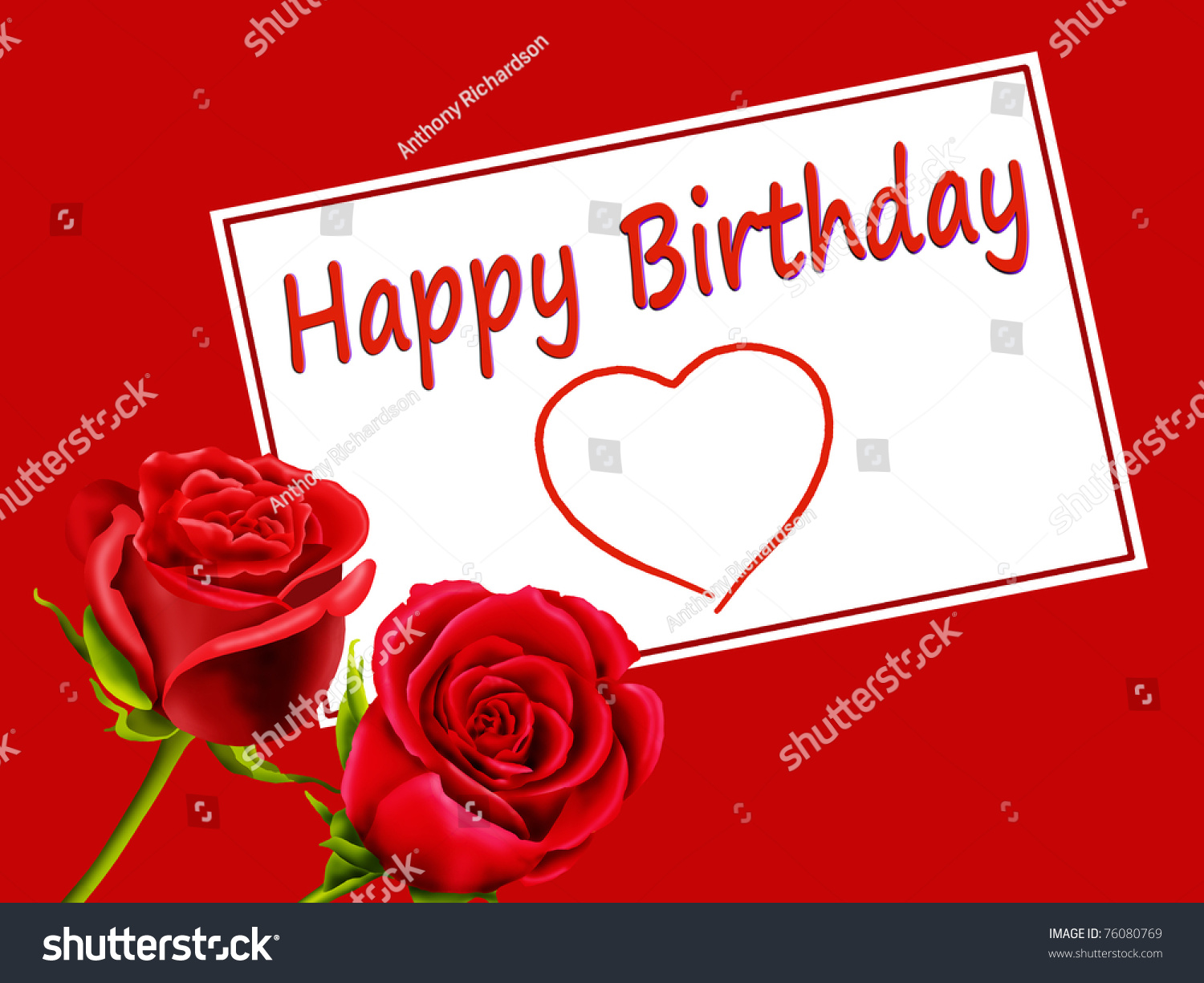 Birthday Card Roses Happy Birthday Heart Stock Illustration 76080769 ...