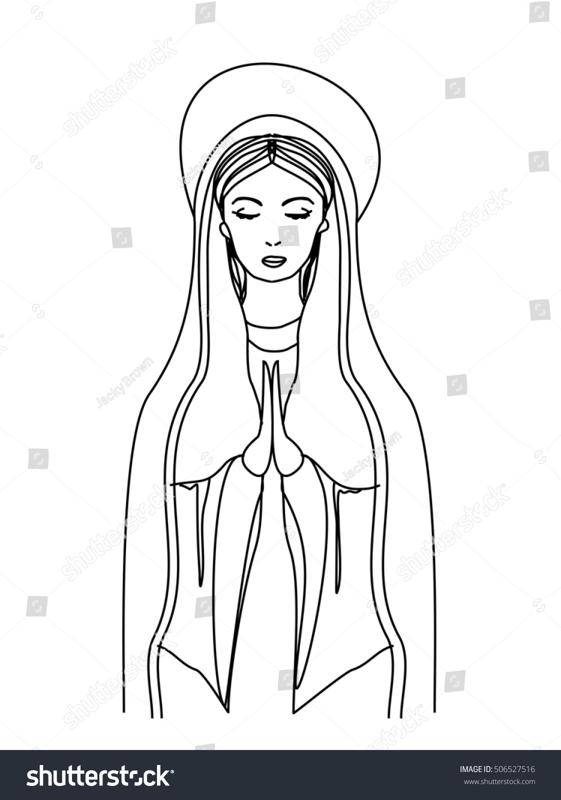 Blessed Virgin Mary Black White Contour Stock Illustration 506527516 ...