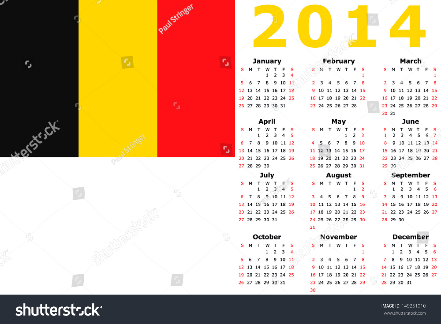 2014 Calendar With The Flag Of Belgium Stock Photo 149251910 : Shutterstock