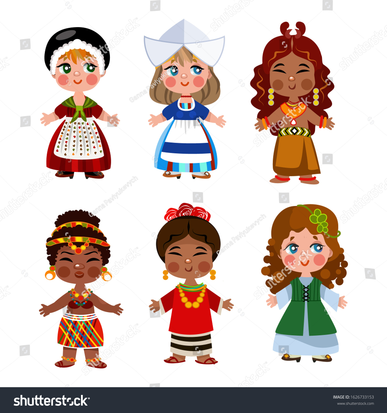 Cartoon Children Traditional Dress Isolated On Stock Illustration 