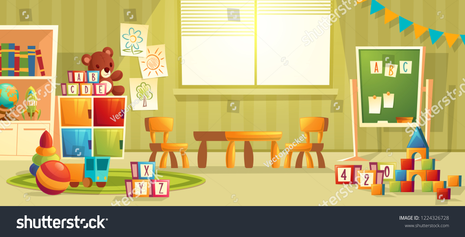 Cartoon Illustration Empty Kindergarten Room Furniture Stock ...