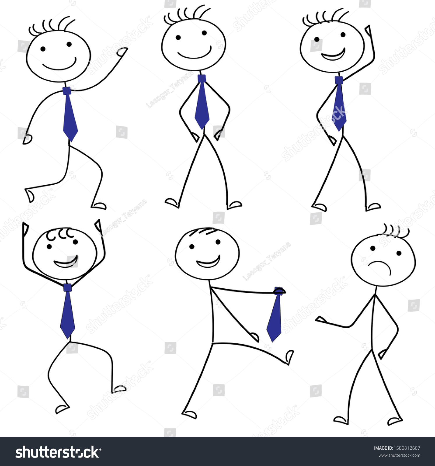 Cartoon Stick Man Drawing Six Male Stock Illustration 1580812687