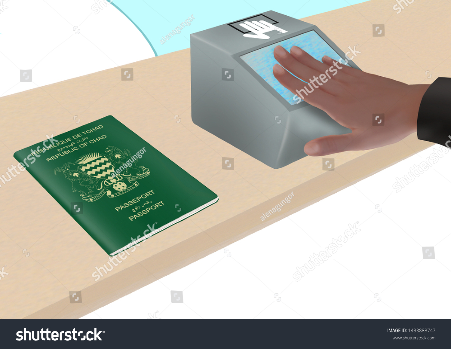 Chadian Passport Control Check Giving Passport Stock Illustration