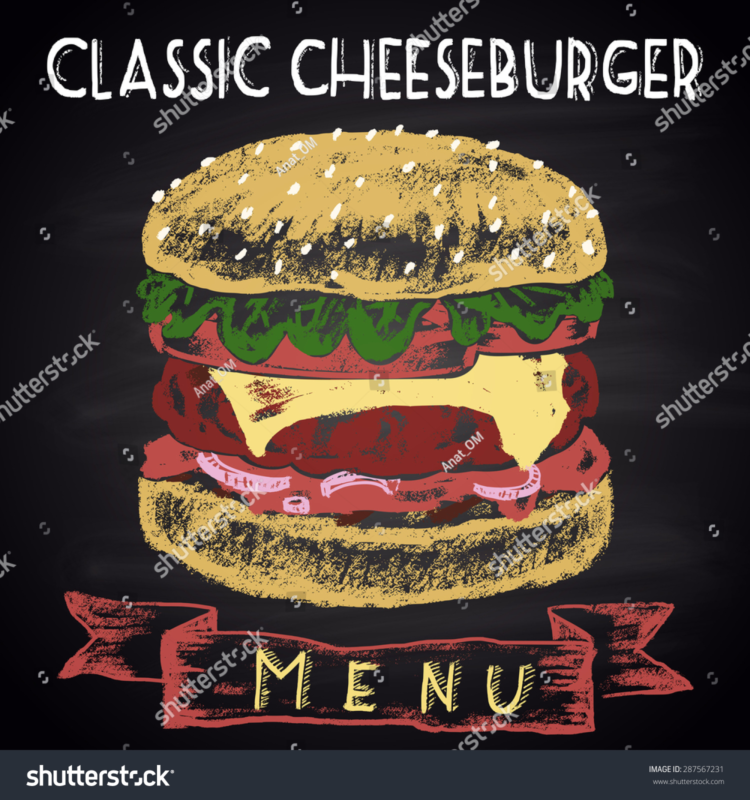 Chalk Painted Colored Classic Cheeseburger Menu Stock Illustration Chalk Painted Colored Classic Cheeseburger Menu Stock Illustration