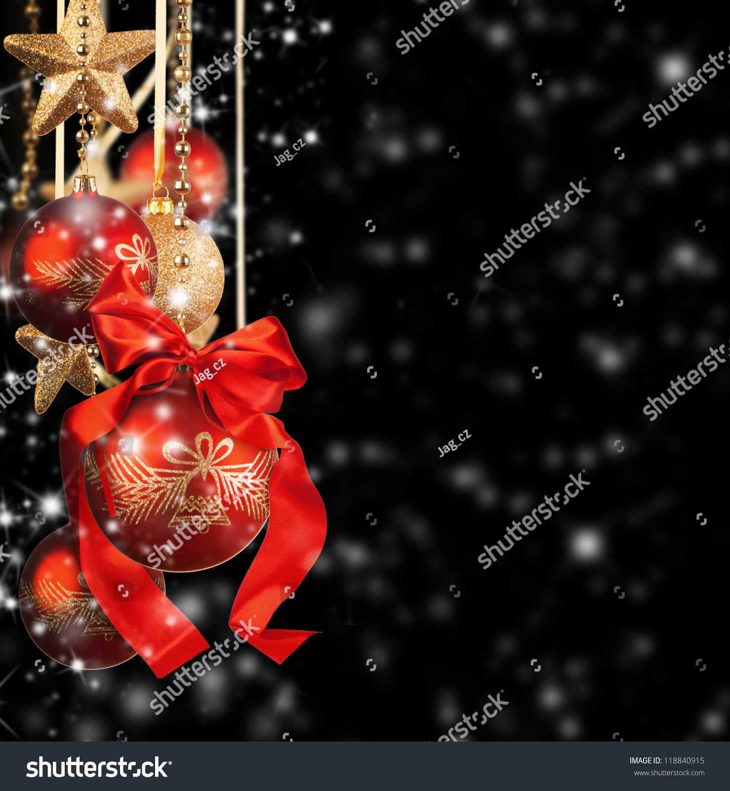 Christmas Theme With Red Glass Balls On Black Background Stock Photo ...