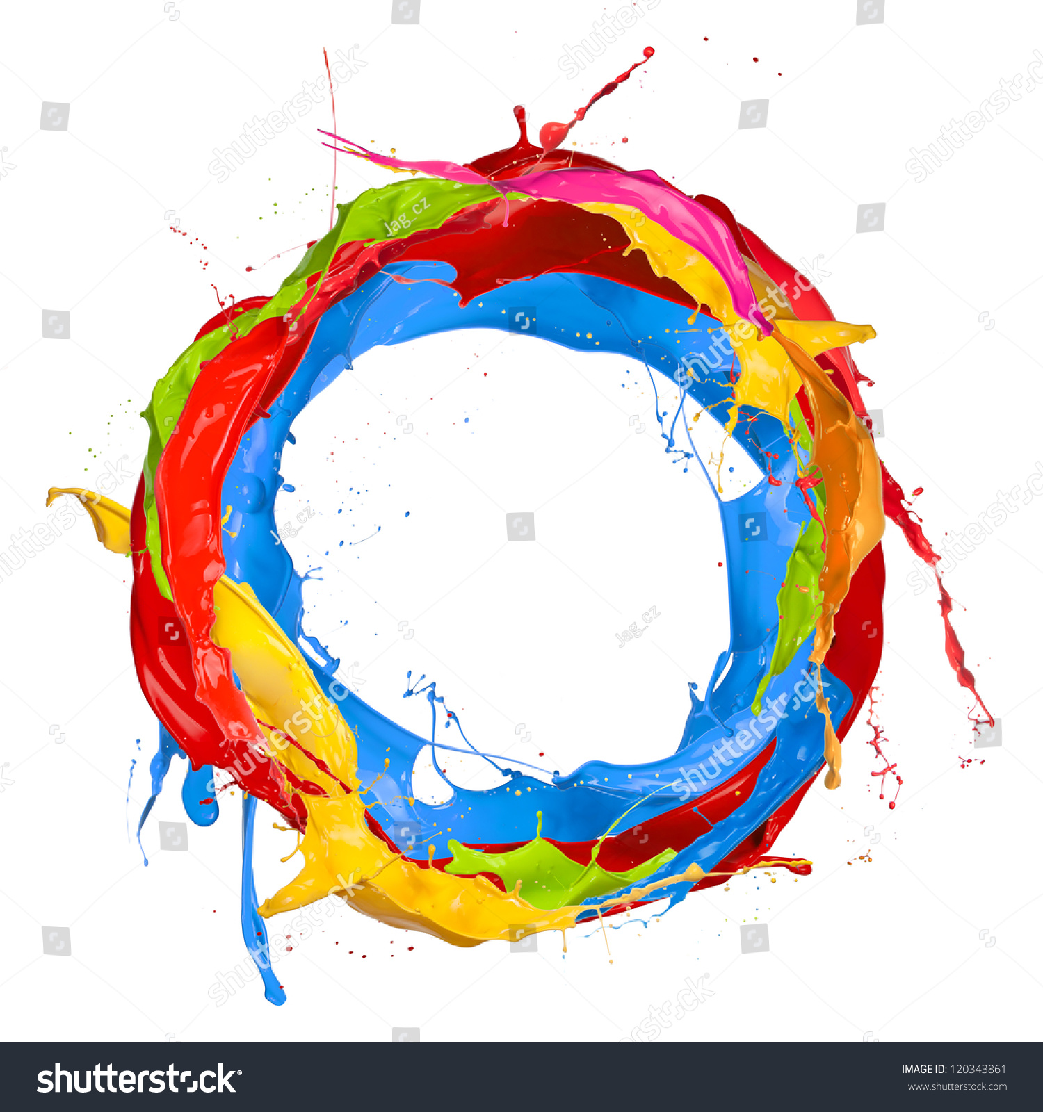 Colored Paints Splashes Circle, Isolated On White Background Stock ...