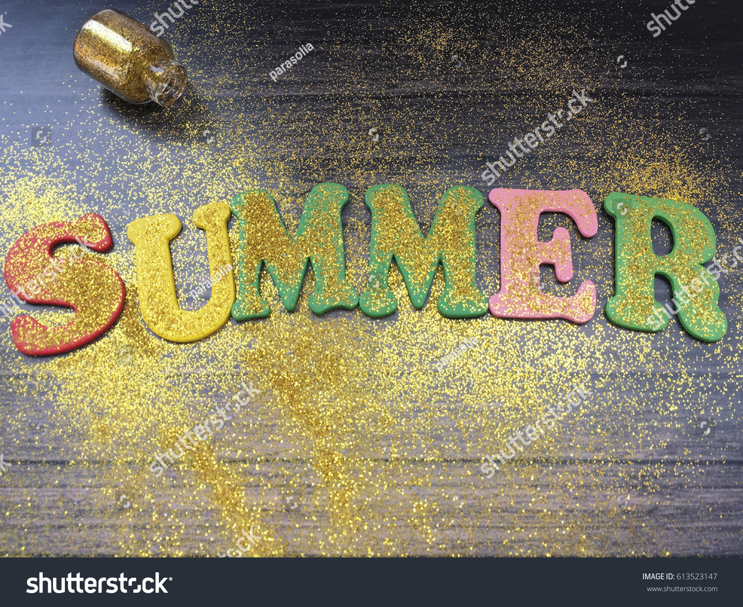Concept Summer Wooden Letters Glitters Summer Stock Photo Edit