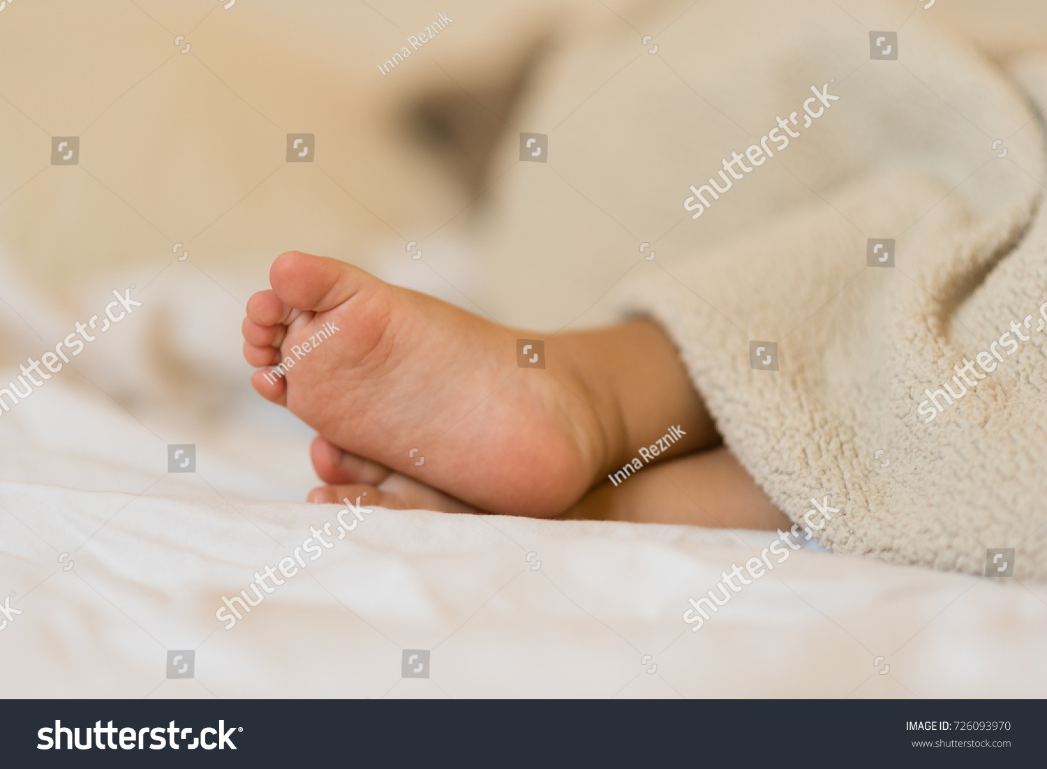 Cute Baby Feet Wrapped Blanket Happy Stock Photo Edit Now