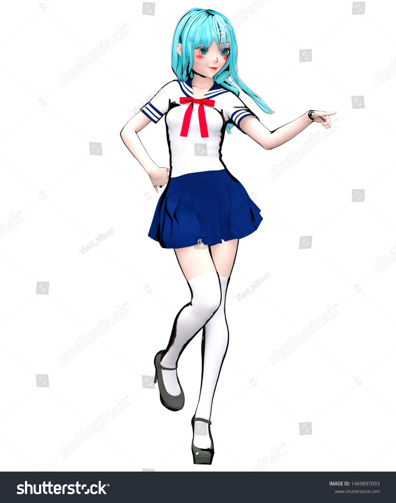 3d Anime Doll Japanese Schoolgirl Big Stock Illustration