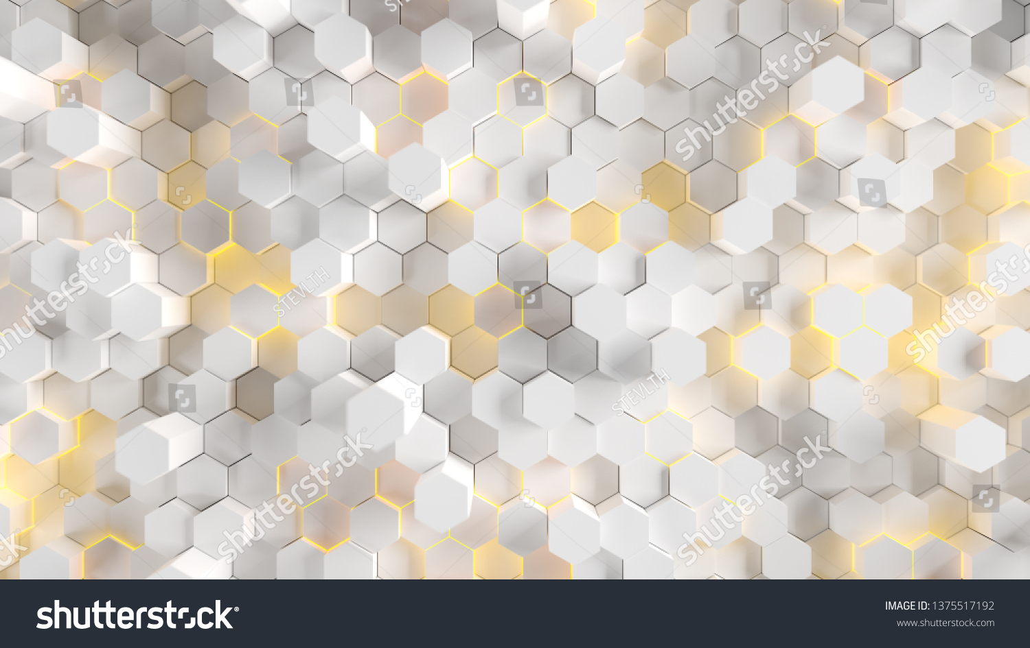 3d Background White Hexagons Yellow Lights Stock Illustration 1375517192