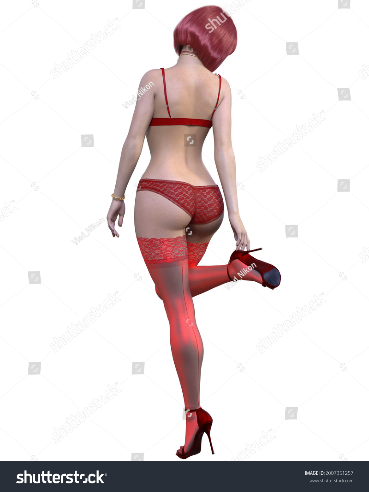 3d Beautiful Sexy Woman Red Lingerie Stock Illustration 2007351257