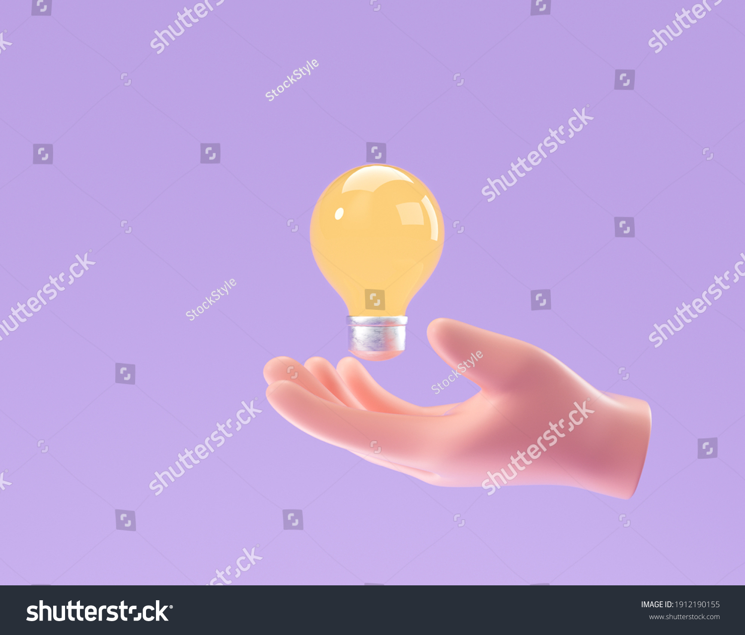 3d Cartoon Hand Holding Lightbulb On Stock Illustration 1912190155 ...