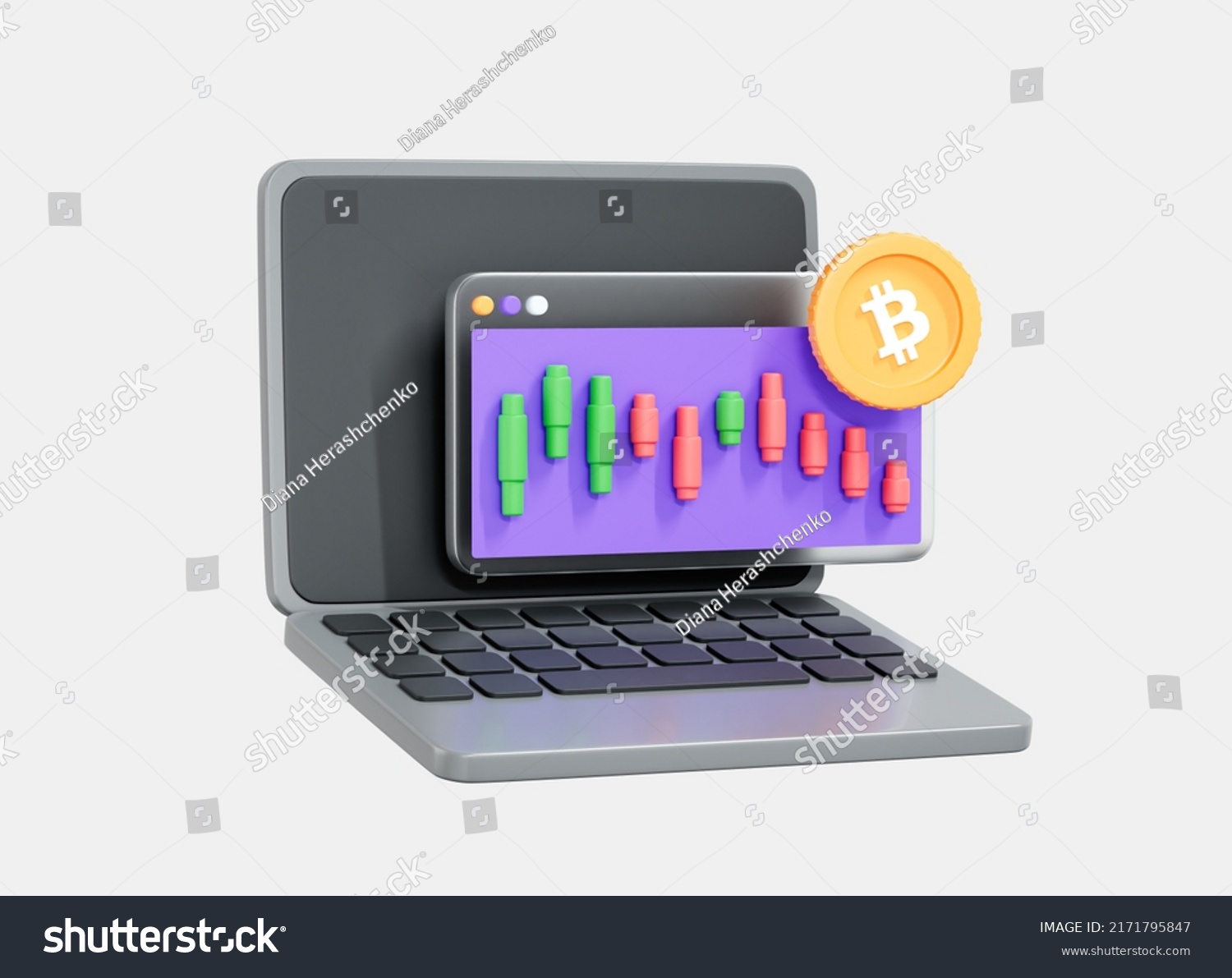 3d Computer Laptop Trading Chart Cryptocurrency Stock Illustration ...