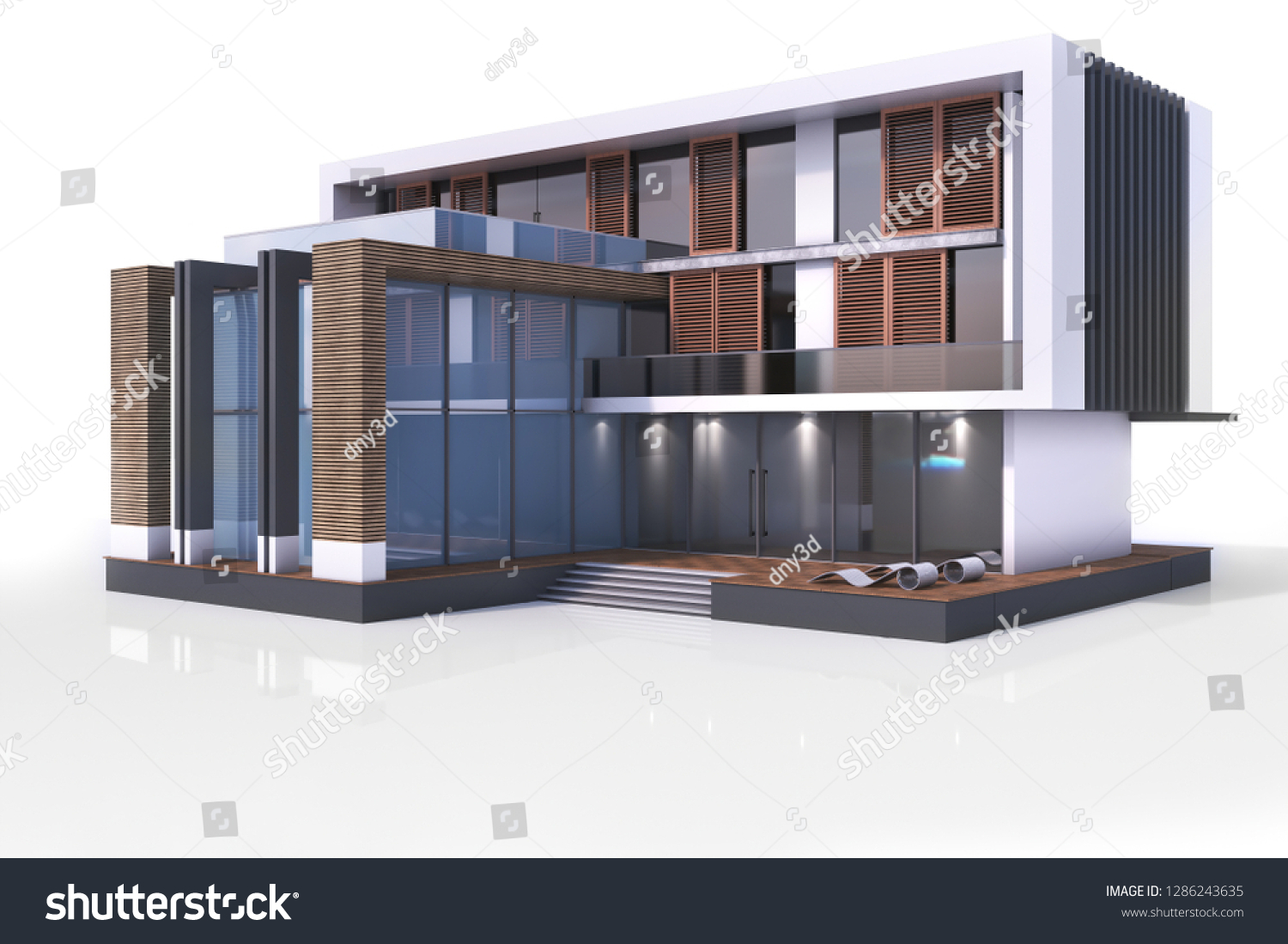 3d contemporary modern house on a white background 3d illustration
