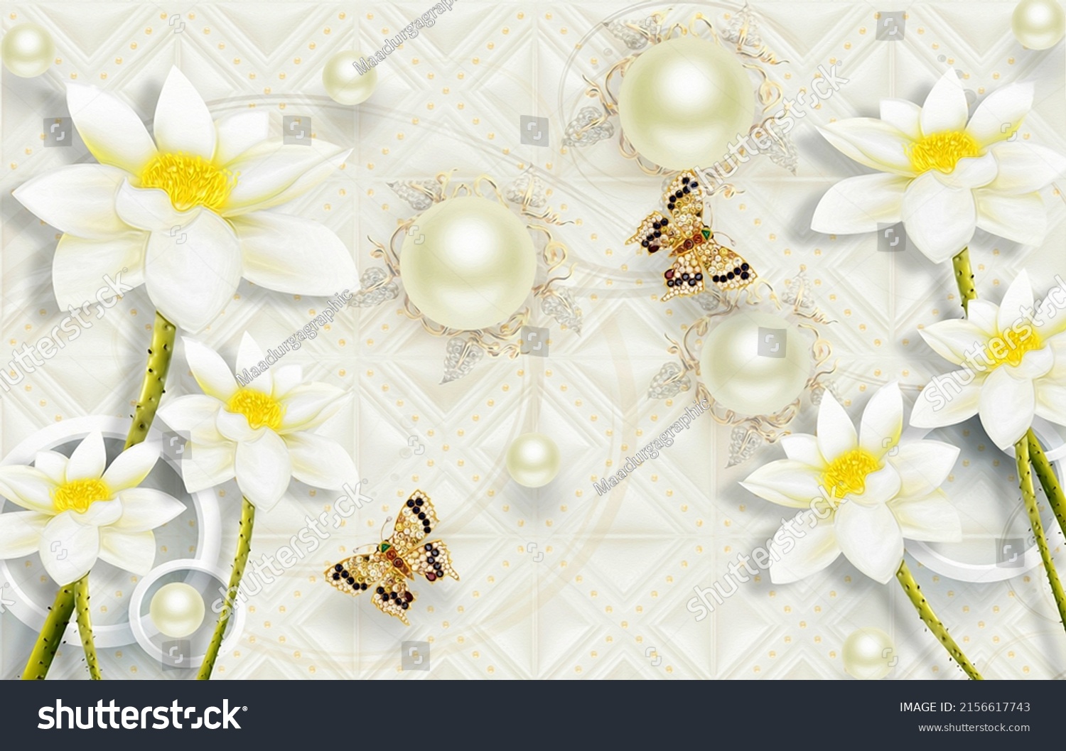 3d Custom Wallpaper Design Lotus Flower Stock Illustration 2156617743